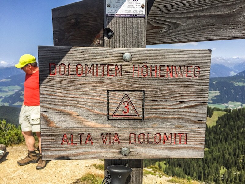 Alta Via 3 trail sign in the Italian Dolomites