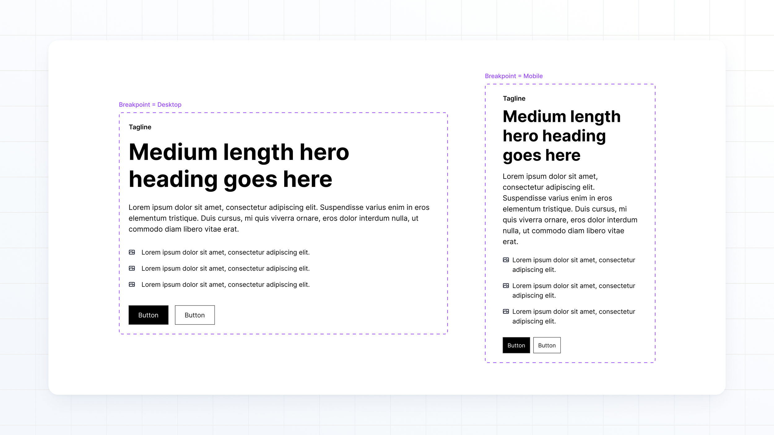 The same header component shown in desktop and mobile breakpoints side by side, each outlined with a Figma component label