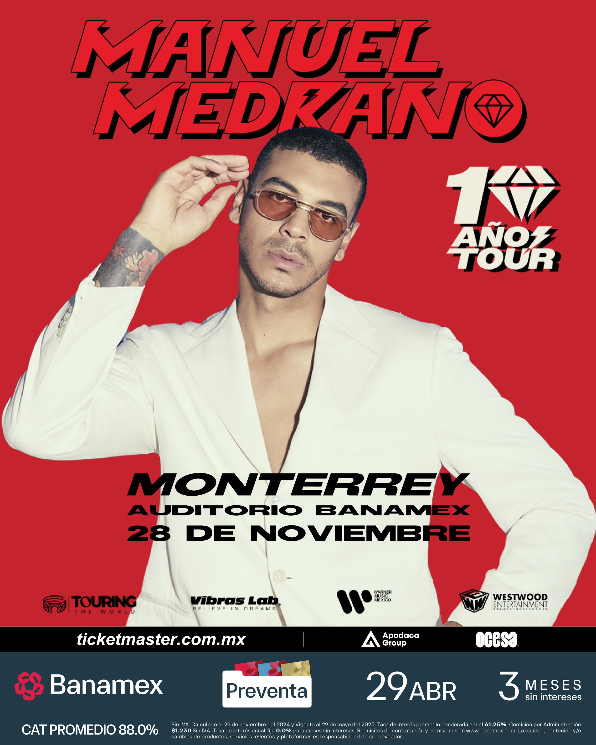 MANUEL MEDRANO LLEGA A MONTERREY A  CELEBRAR 10 AÑOS DE CARRERA