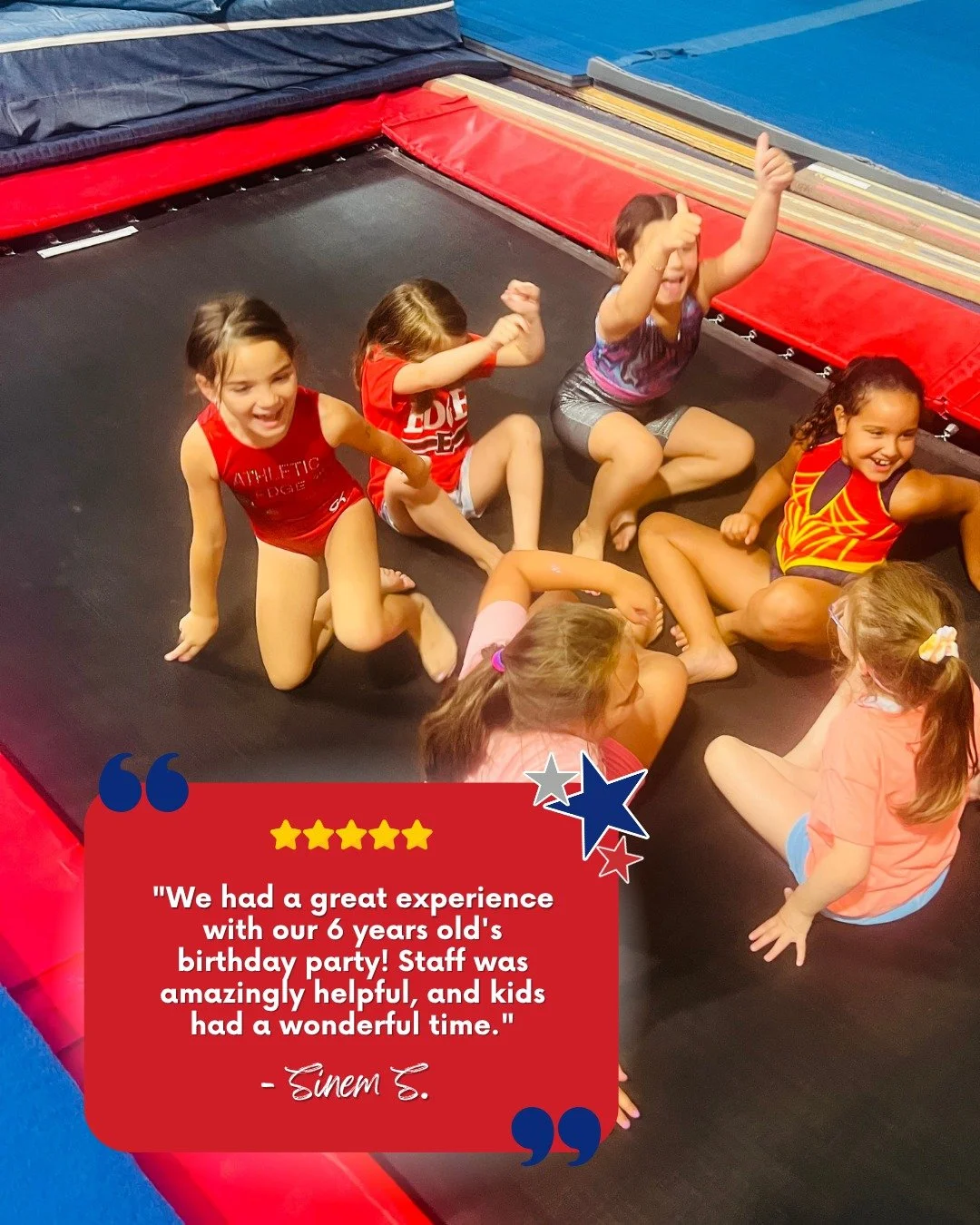 Thank you, Sinem, for your kind review! It is always great to hear that your child had a great birthday with us!

Planning a birthday? Let us bring the fun! 

Book now at athleticedgeny.com/birthdayparties 

#StatenIslandEvents #BirthdayFun #Memorabl