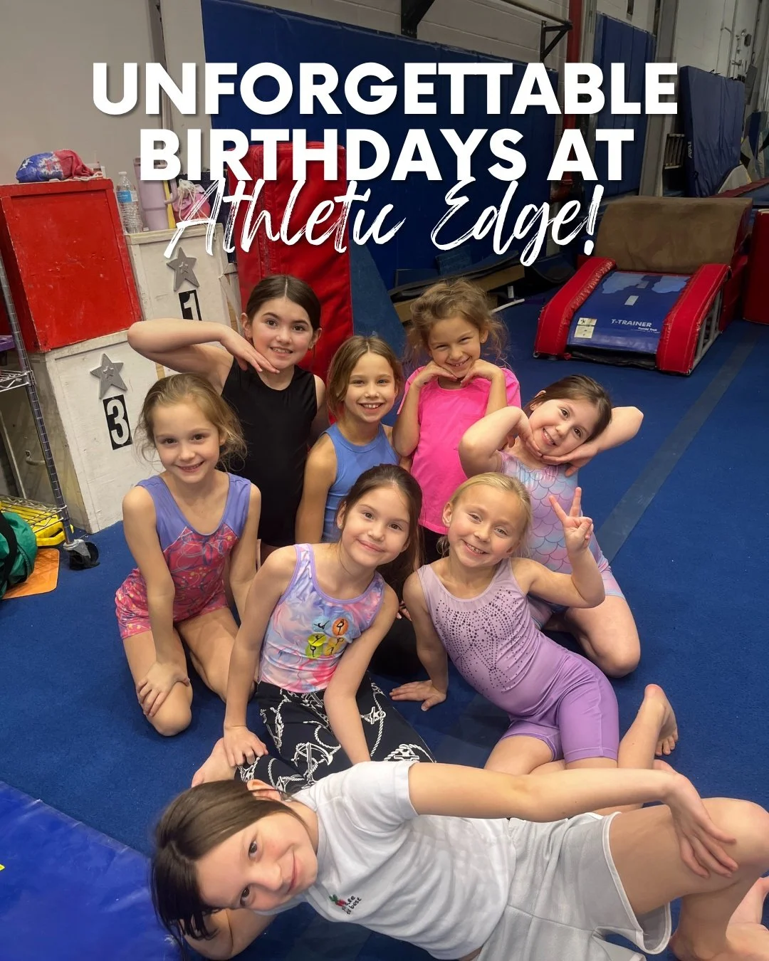 🎉 Celebrate With Us! Birthday Parties at Athletic Edge &amp; The Edge
Both of our facilities are available for fully staffed, private birthday party rentals. Kids enjoy structured gymnastics fun while parents relax.
Limited dates available&mdash;con