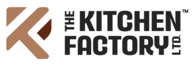 Logo with a stylized letter 'K' in brown and beige, and the text 'The Kitchen Factory Ltd.' in bold black letters.