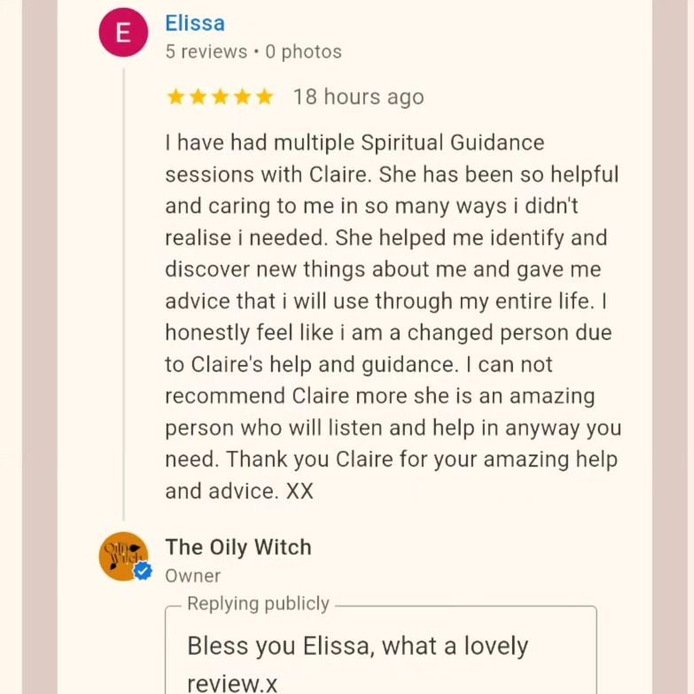 Latest Google Review ⭐⭐⭐⭐⭐ 🧙🥰🙏⚕️💫

Alignment in your worldly efforts brings personal and shared bliss 🥰🦋💜

My clients are drawn to me by sacred guidance, creating a divine relationship, the combination of which is mutually rewarding.⚖️

I chan