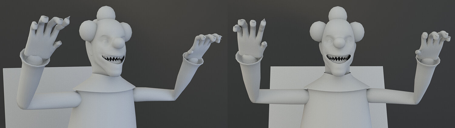 Untextured clown head and hands