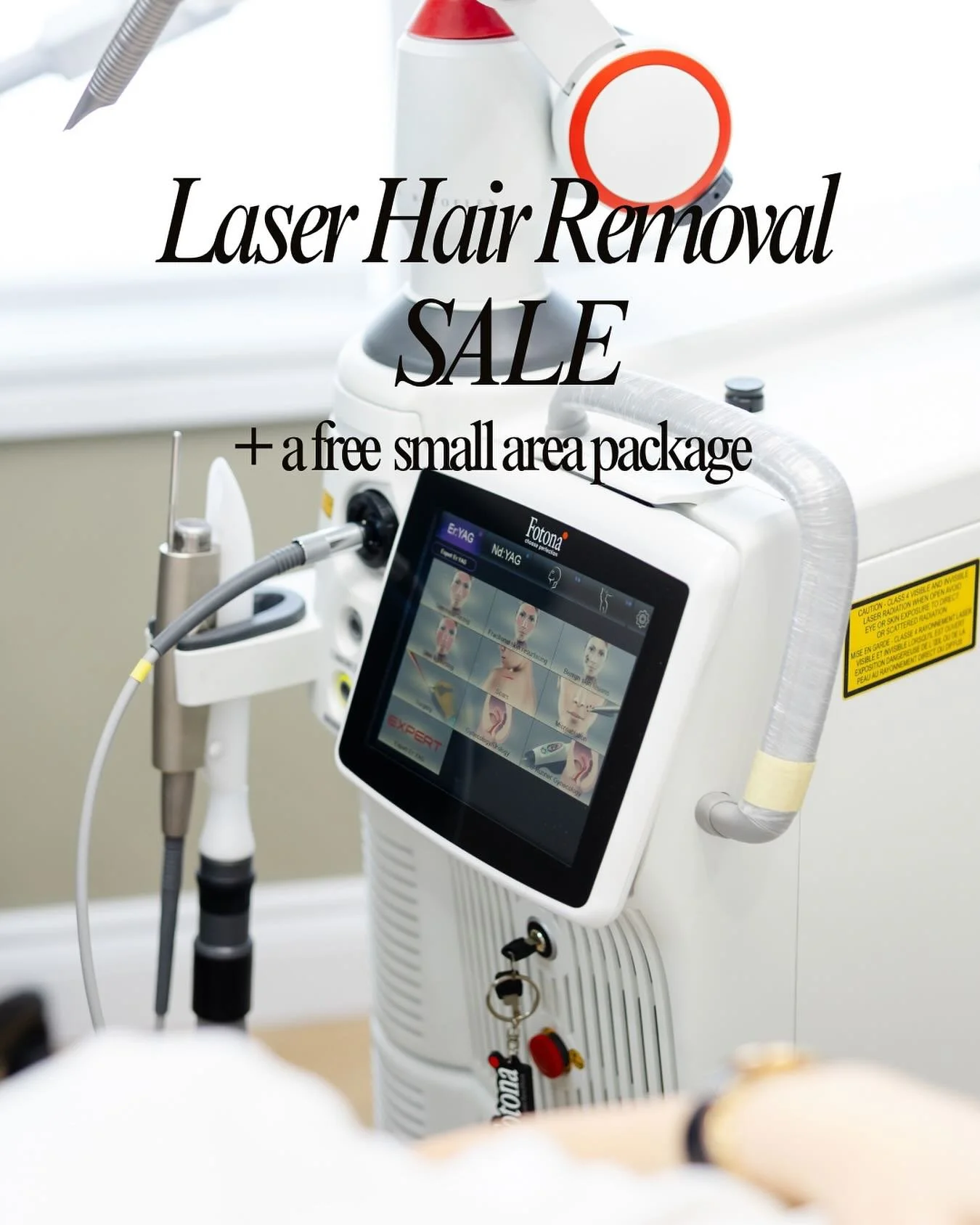 Invest in long-lasting smooth skin.
Now offering 15% OFF all laser hair removal packages ✨

As a bonus, receive a FREE small area package of 6 with every large area package &mdash; choose from upper lip, chin, sideburns, navel line, fingers, toes, or