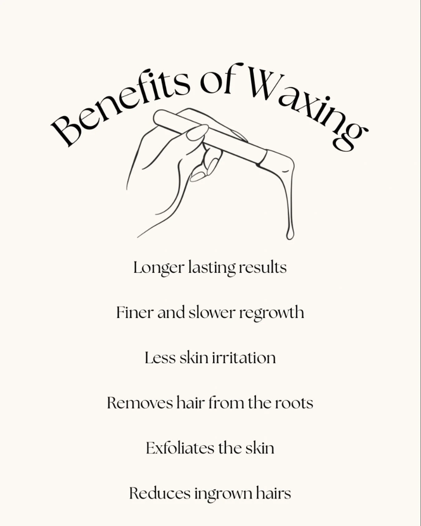 Choosing waxing over shaving means choosing:

🌸 Longer lasting results
🌸 Softer, finer regrowth
🌸 Less irritation &amp; fewer ingrowns
🌸 Smoother, exfoliated skin

It&rsquo;s one of the best ways to keep your skin glowing, confident, and healthy.