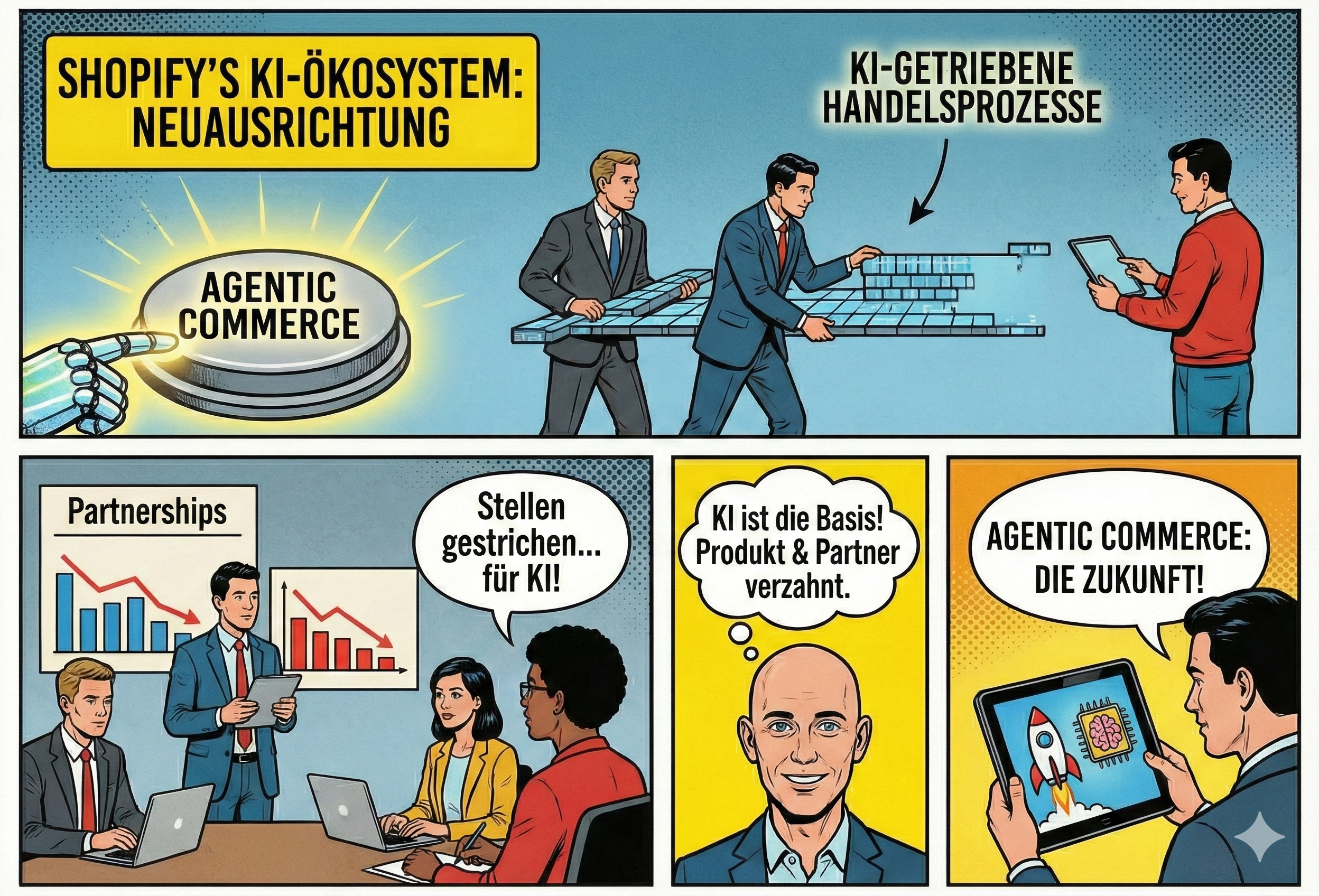 Shopify setzt auf KI-Ökosystem: Entlassungen im Partnerships-Team, Neuausrichtung auf „Agentic Commerce"