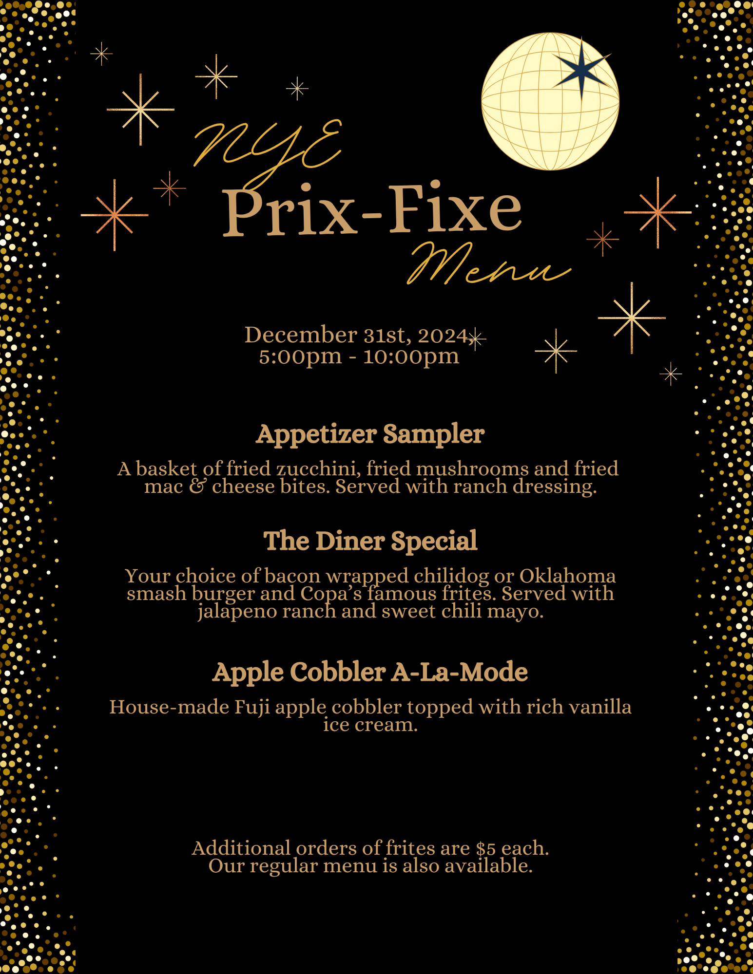 NYE Prix-Fixe Menu — Copa Wine Bar & Tasting Room