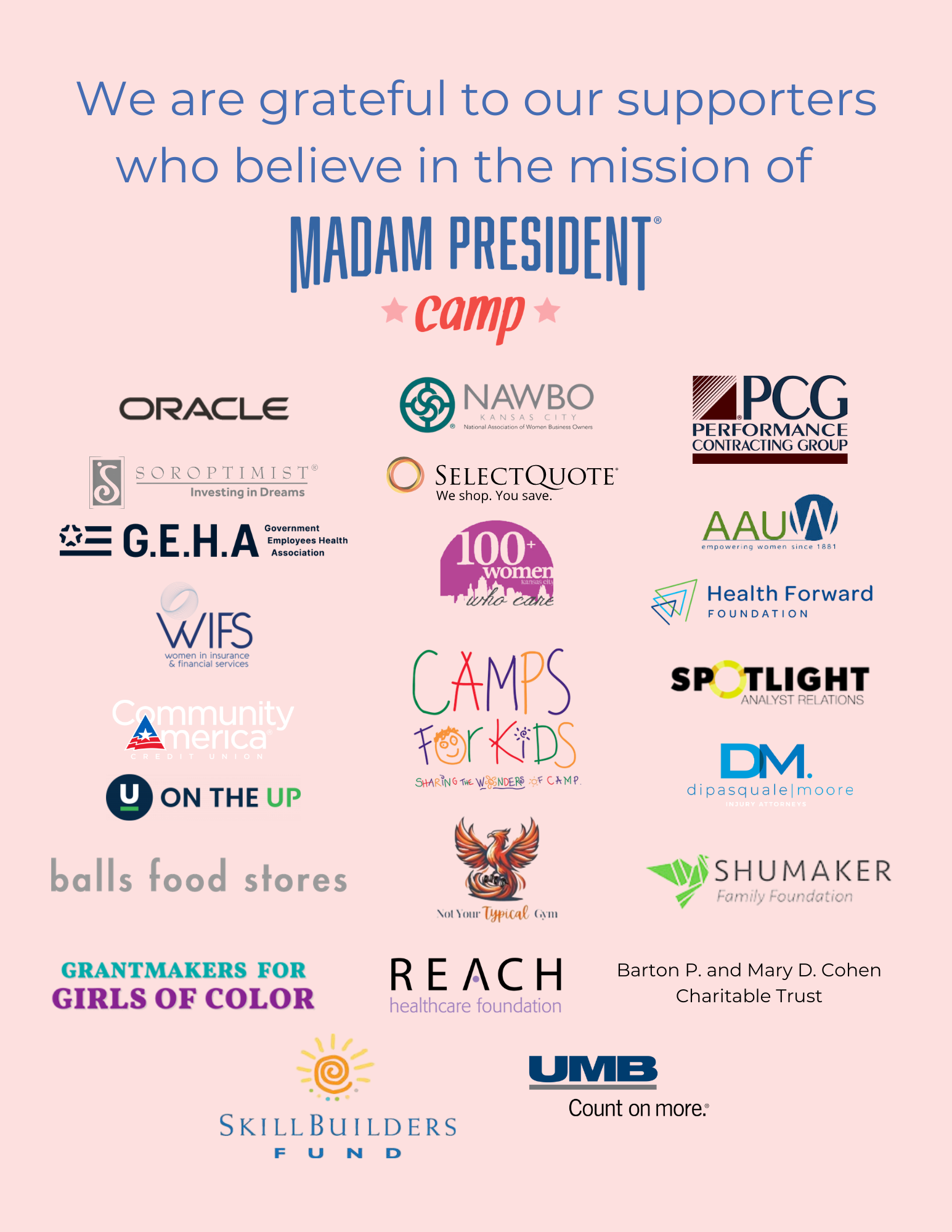List of logos of organizations that support Madam President Camp