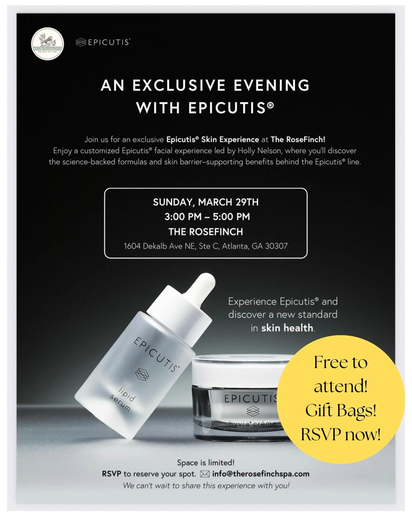 This is going to be so fun! RSVP today to learn all about @epicutis and enjoy some wine and snacks. You&rsquo;ll leave with goodies AND glowing skin!