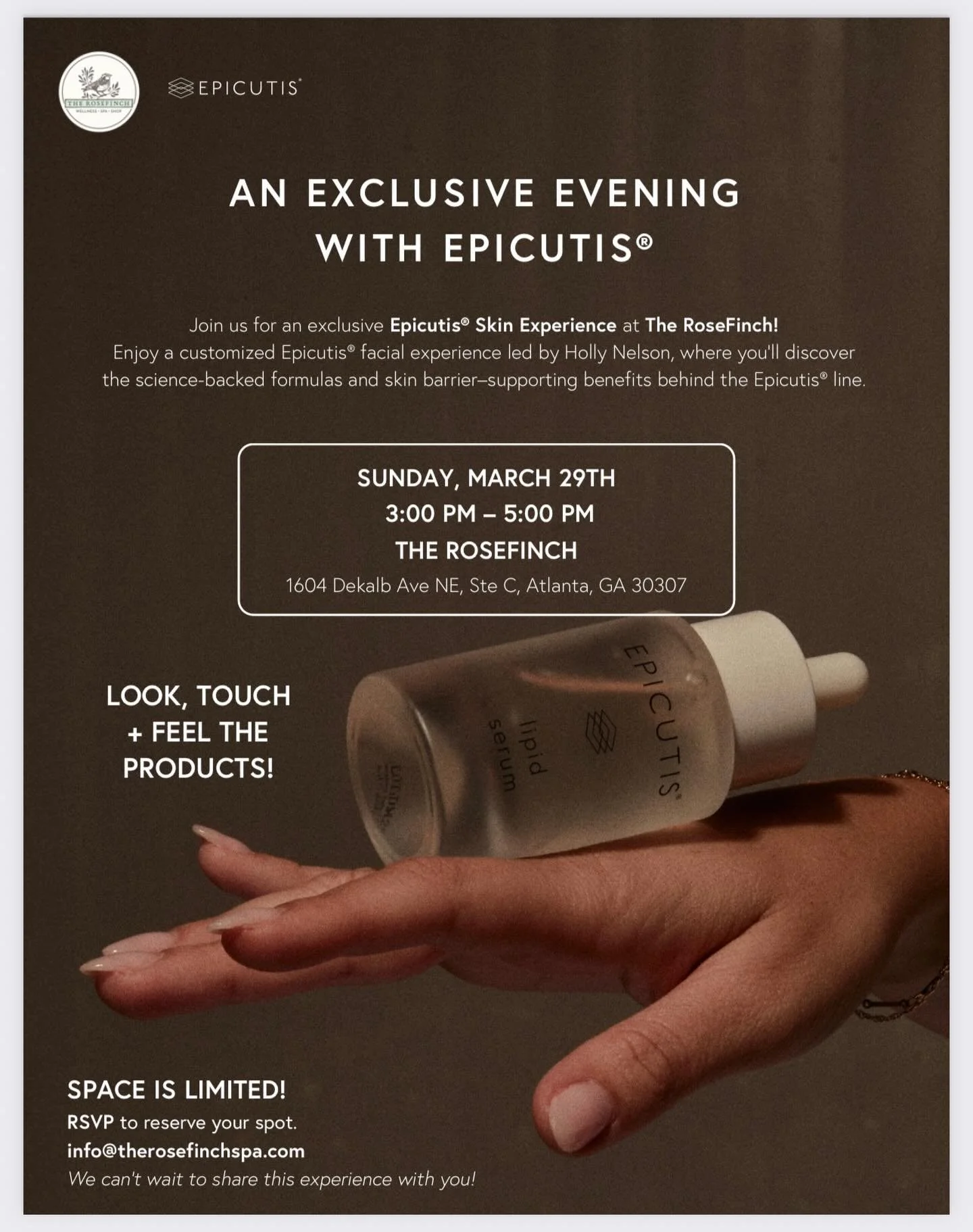 SAVE THE DATE! This will be a fun event with mimosas and snacks and free products! You&rsquo;ll learn all about the amazing science behind Epicutis and exactly how to use it. #epicutis #atlantaspa #events #savethedate