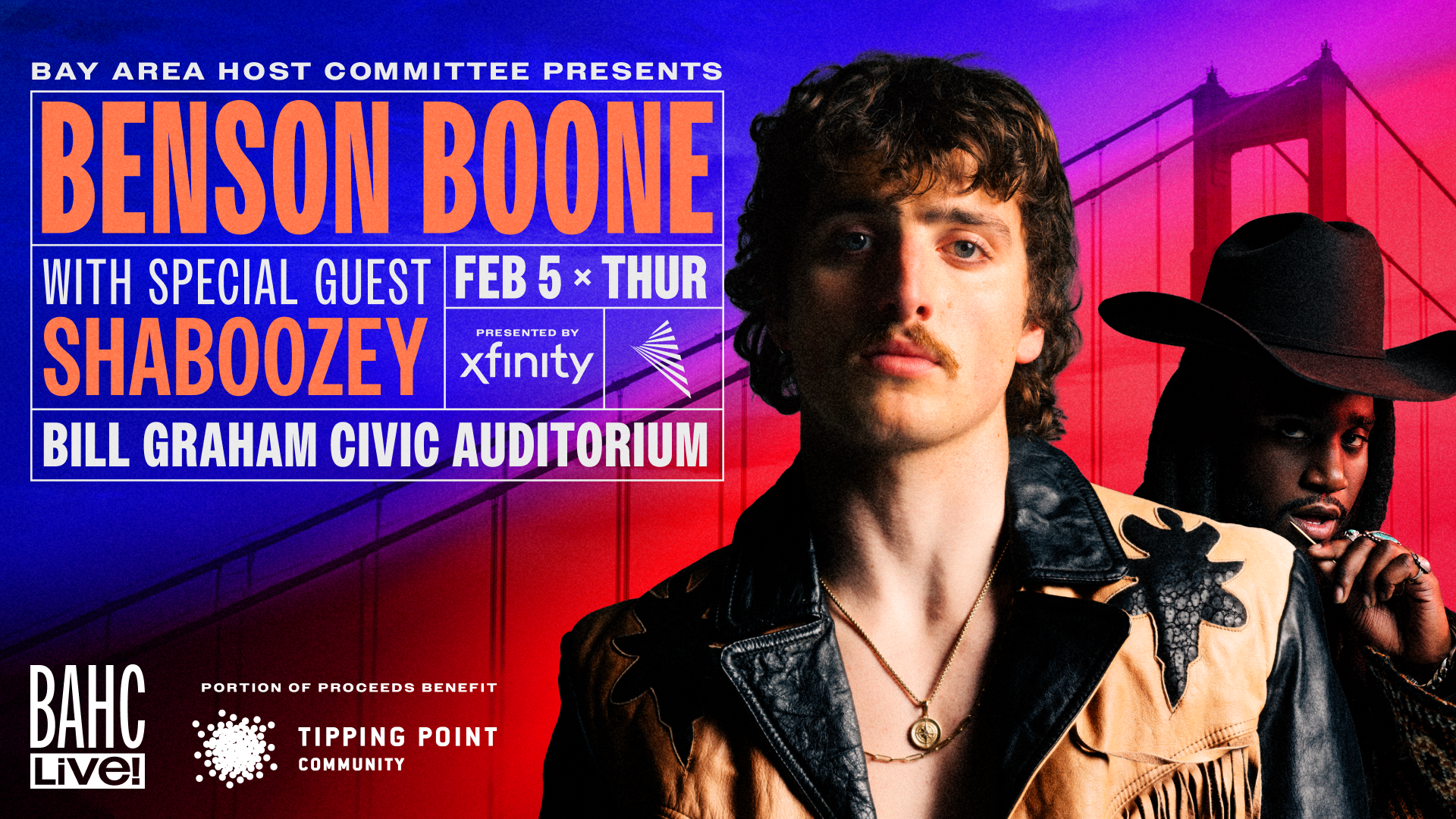 Bay Area Host Committee Announces Thursday Night Show for BAHC Live! Concert Series Presented by Xfinity Benefiting Tipping Point Community