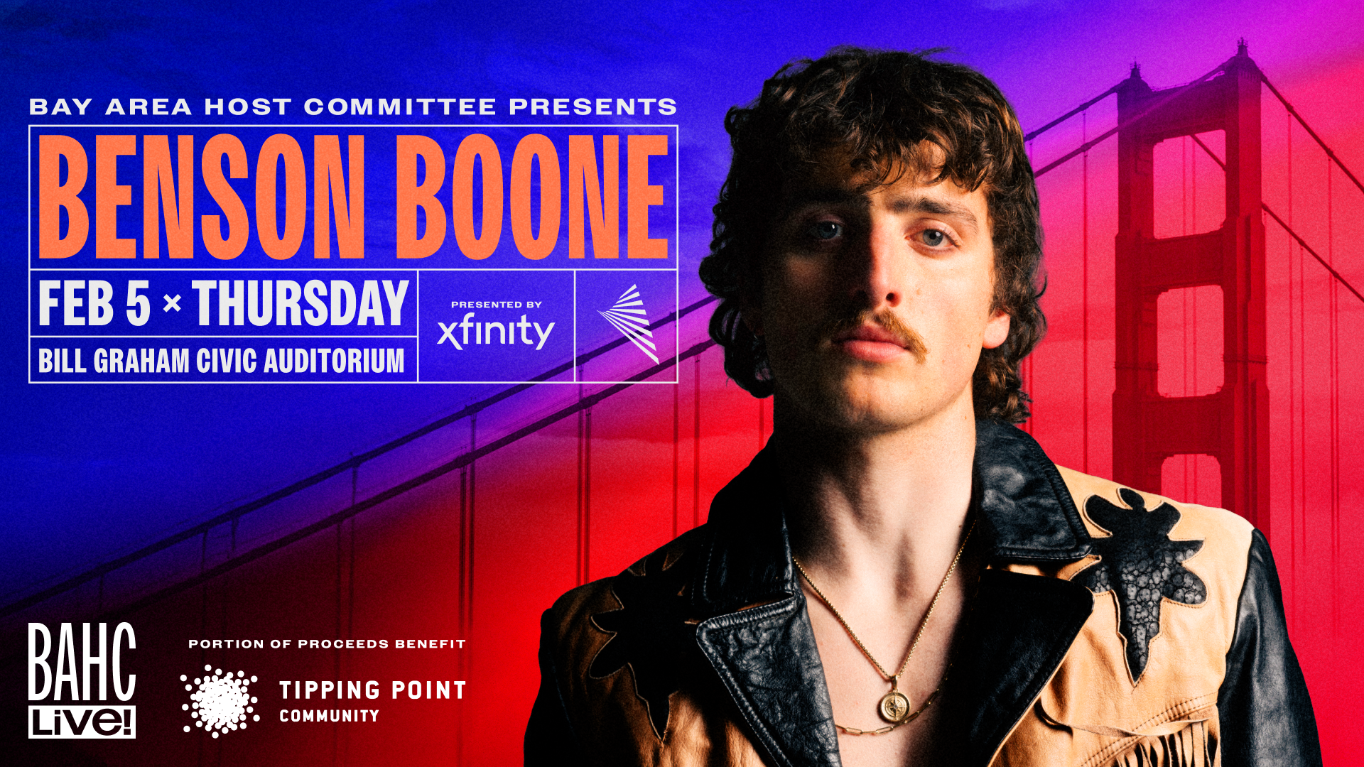 Bay Area Host Committee Announces Thursday Night Show for BAHC Live! Concert Series Presented by Xfinity Benefiting Tipping Point Community