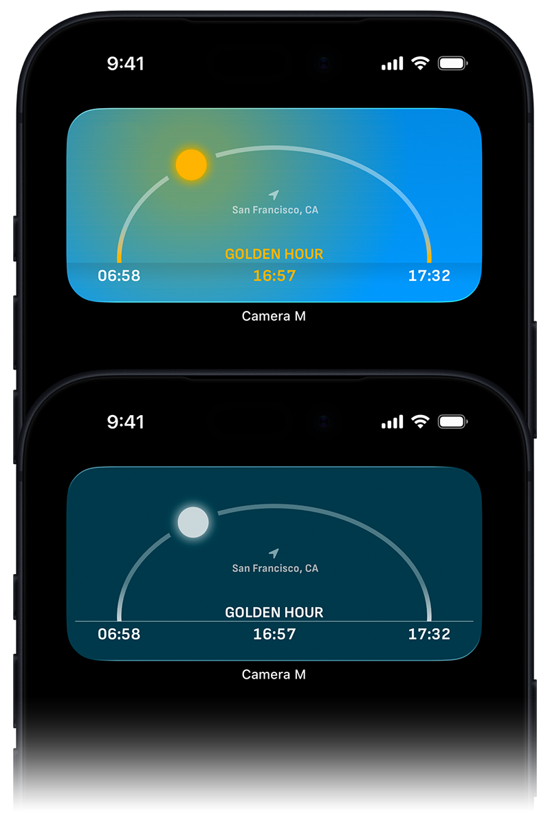 Camera M Golden Hour Home Screen widget.