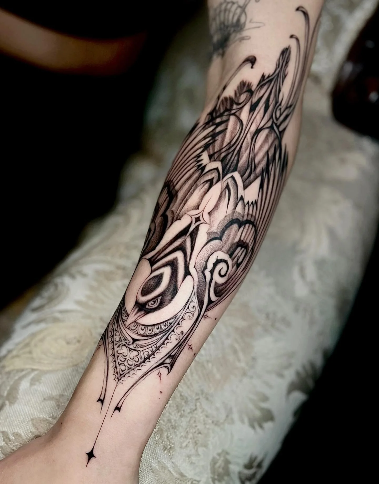 Magpie magic &amp; swirls cast from the skies ☁️ ✨ Just in case you didn&rsquo;t see this EPIC tattoo for my shop sister @inkcache Here&rsquo;s another quick sneak peak :) rolling into this new year very soon with some beautiful tattoos I have yet to