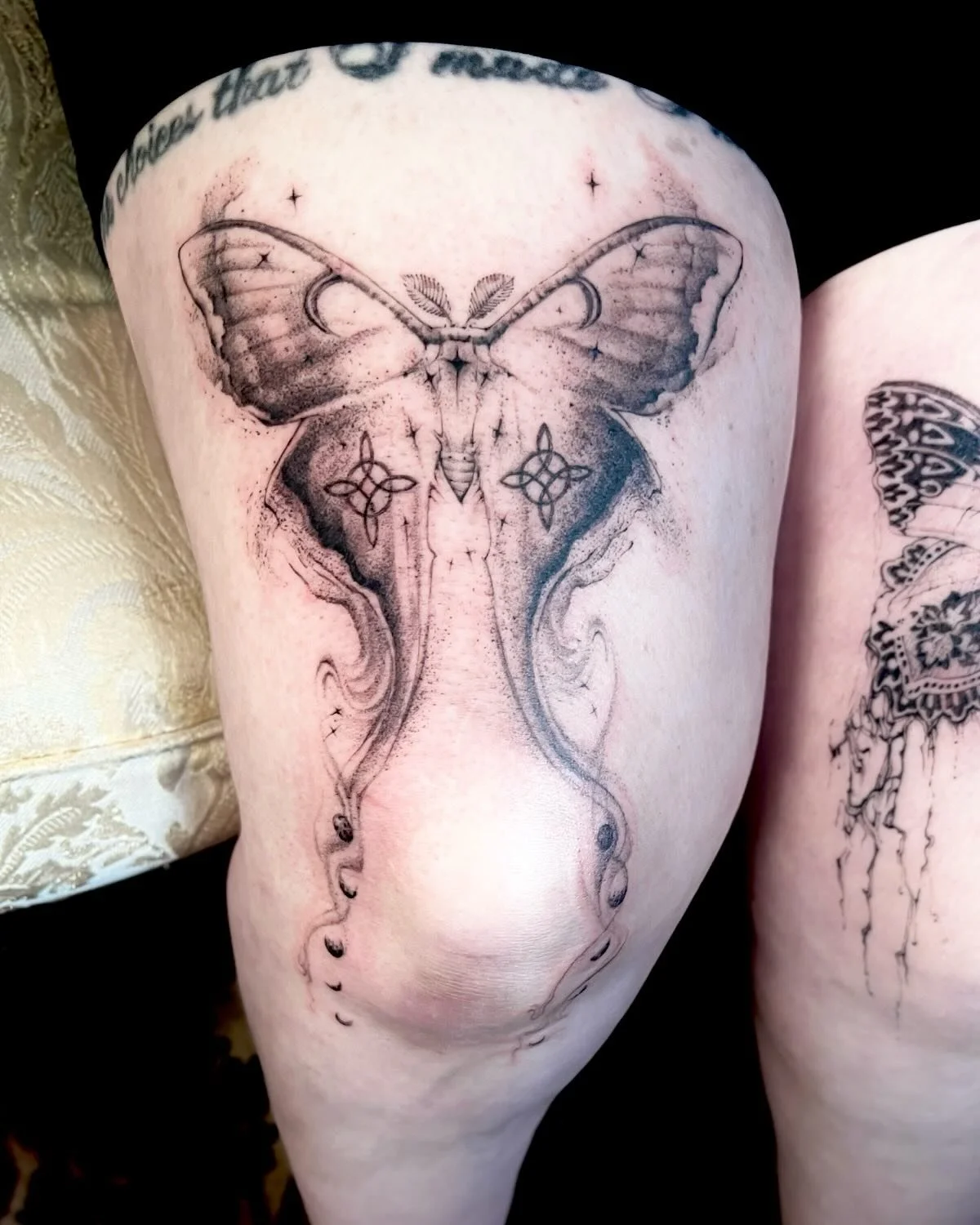 Luna moth swirls &amp; moon cycle drips 🌙 For the witchy beings of the night, flowing fluttering &amp; dripping . Thank you so much Tricia for these ongoing incredible adventures and projects! Love being on this ride with you &amp; can&rsquo;t wait 