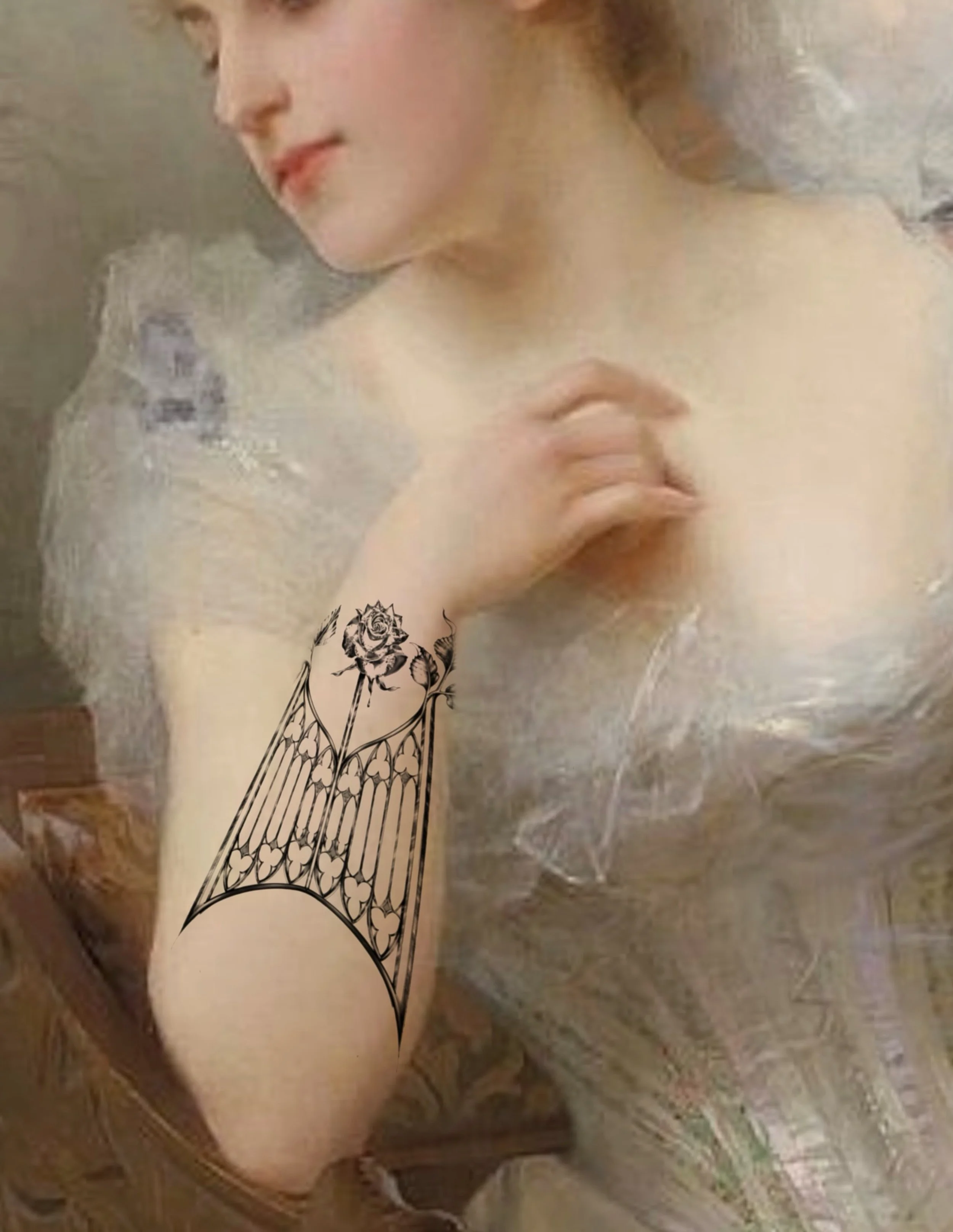 𝑨𝑽𝑨𝑰𝑳𝑨𝑩𝑳𝑬🌹 Golden Gate Rose Flornament with a gothic splash 🩸 
See available flash @inklore_flash 
 A cuff of creeping rose grown from gated enclosure&hellip; a perfect dark romantic bejeweled ornament. ☠️ ❤️&zwj;🔥❤️&zwj;🔥❤️&zwj;🔥 Which