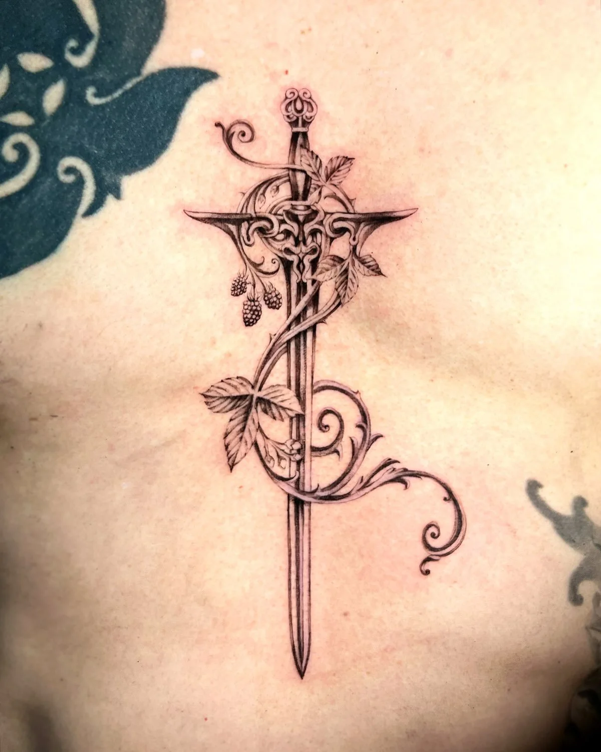 sword &amp; vine 🗡️ 🗡️ 🗡️ for resilience &amp; strength.
And all the complexities that come with it&mdash;Something to keep close to your heart 🤍 Thank you Justin for this beautiful piece.  An image from Excalibur there at the end, not the inspir