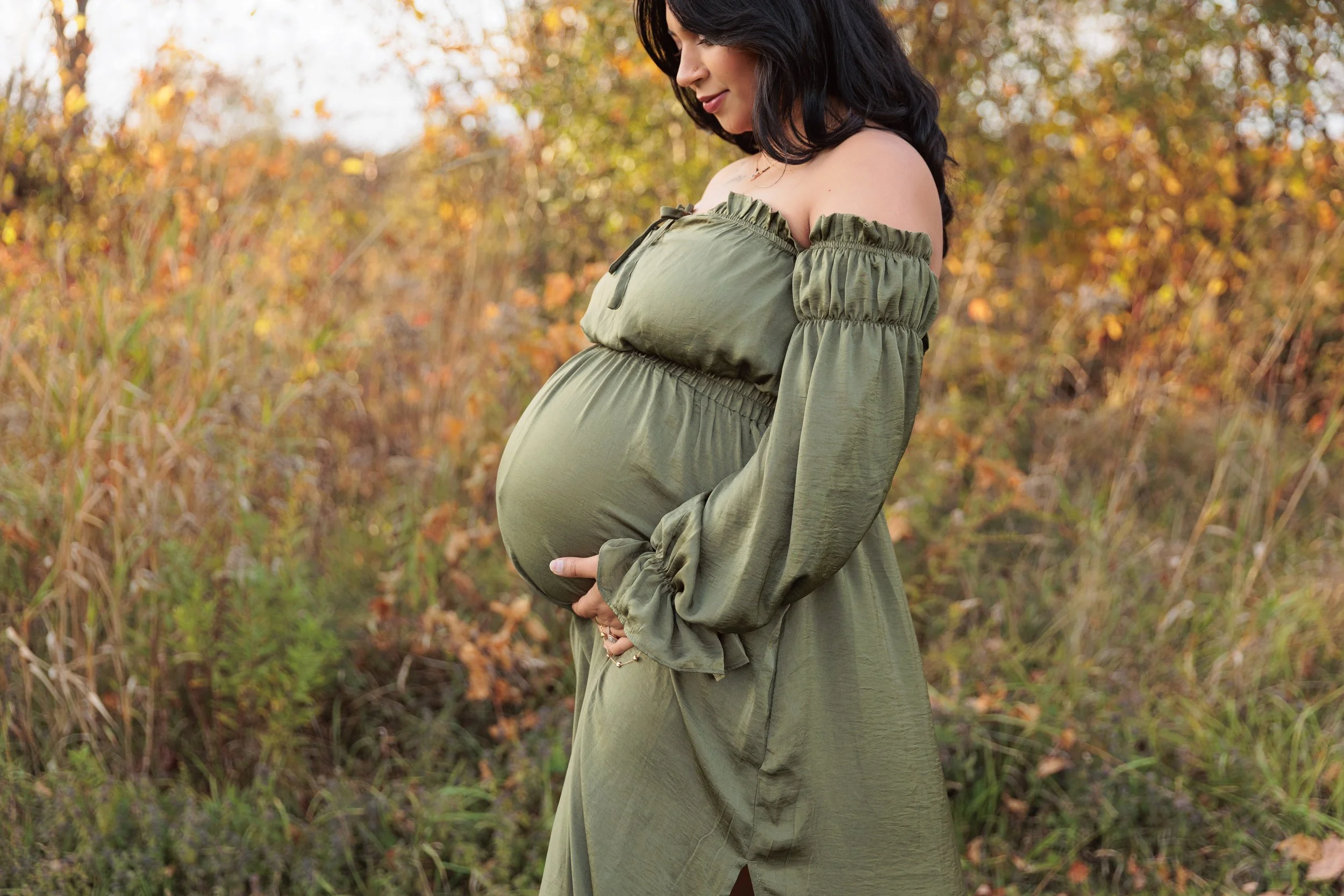 flowy green maternity gown