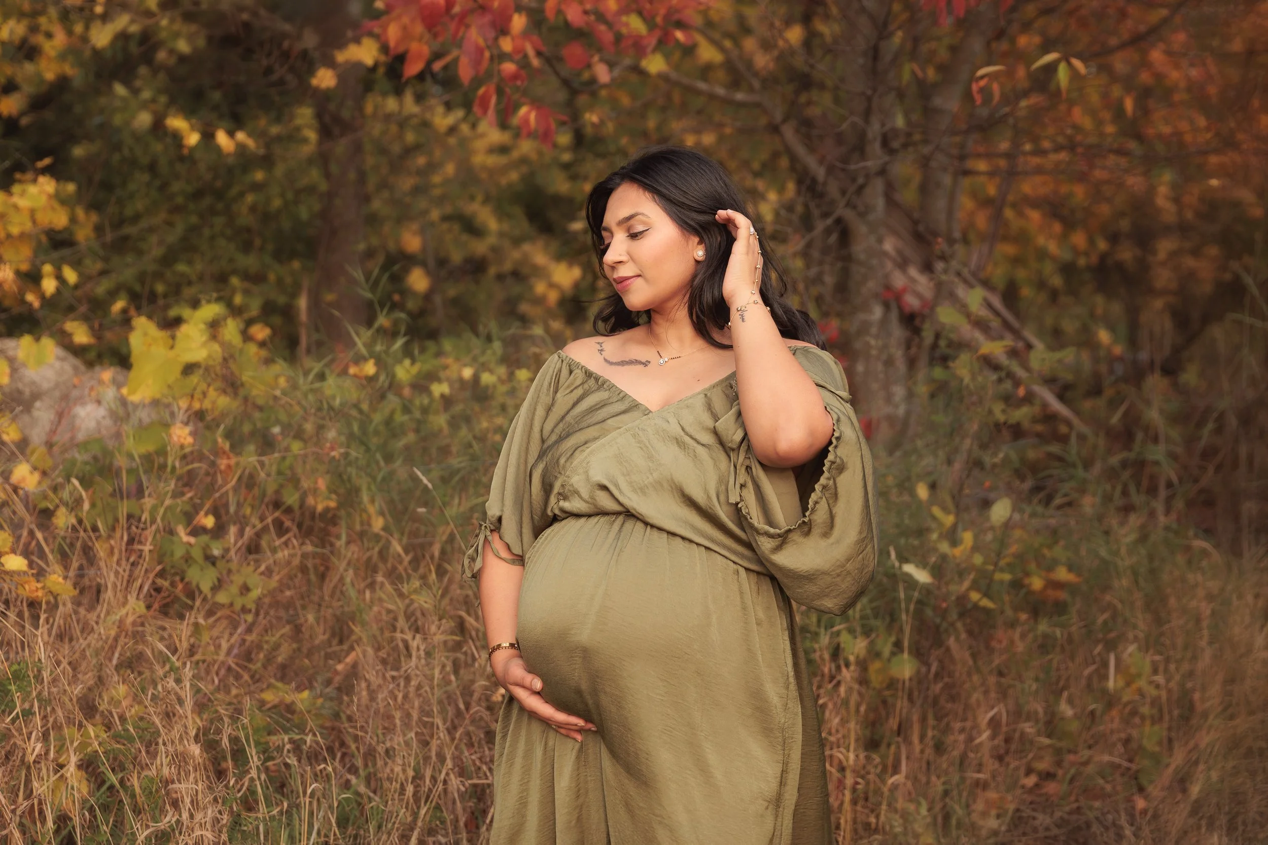 green flowy maternity dress