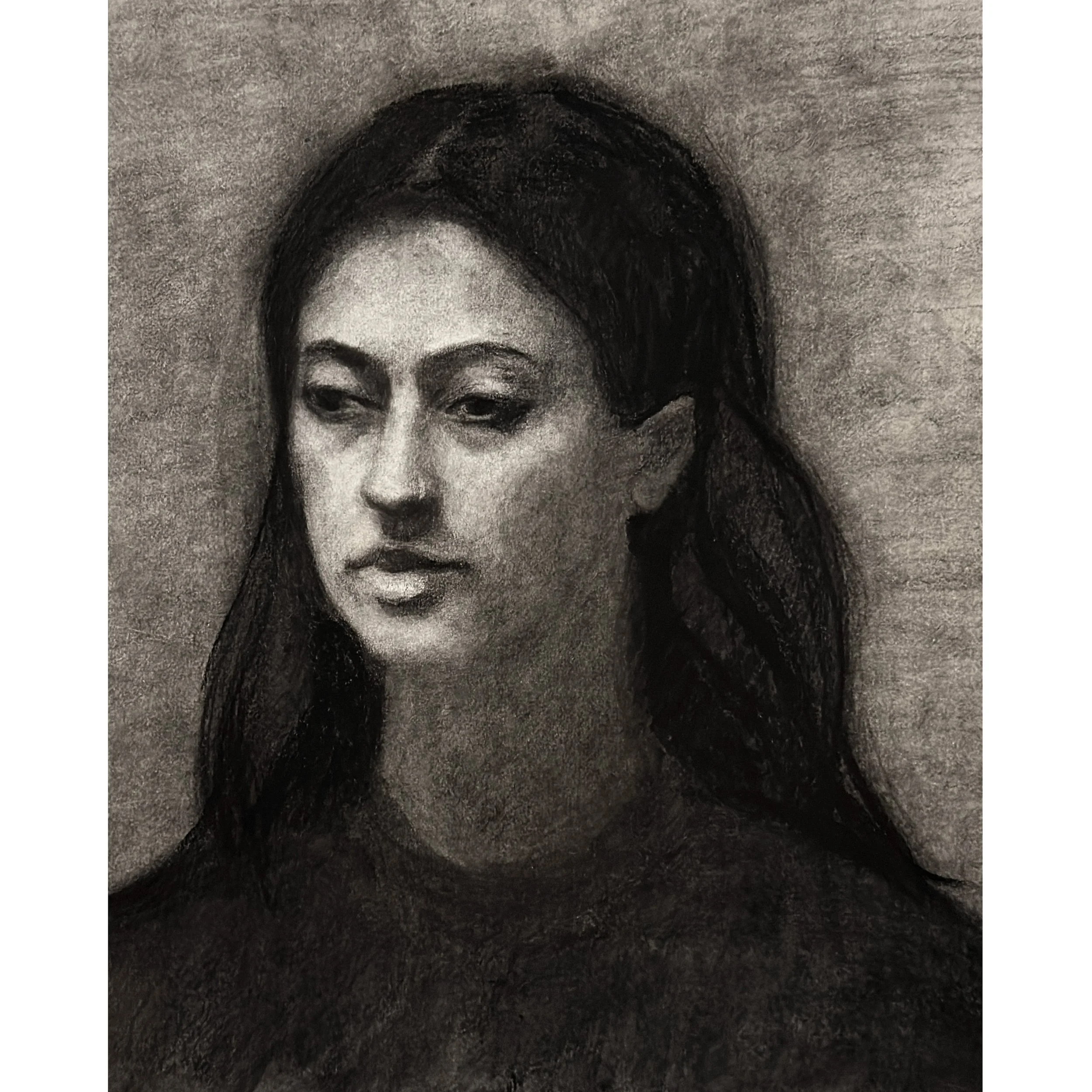 Zøe, drawn from life in charcoal at Cañada College. October, 2026