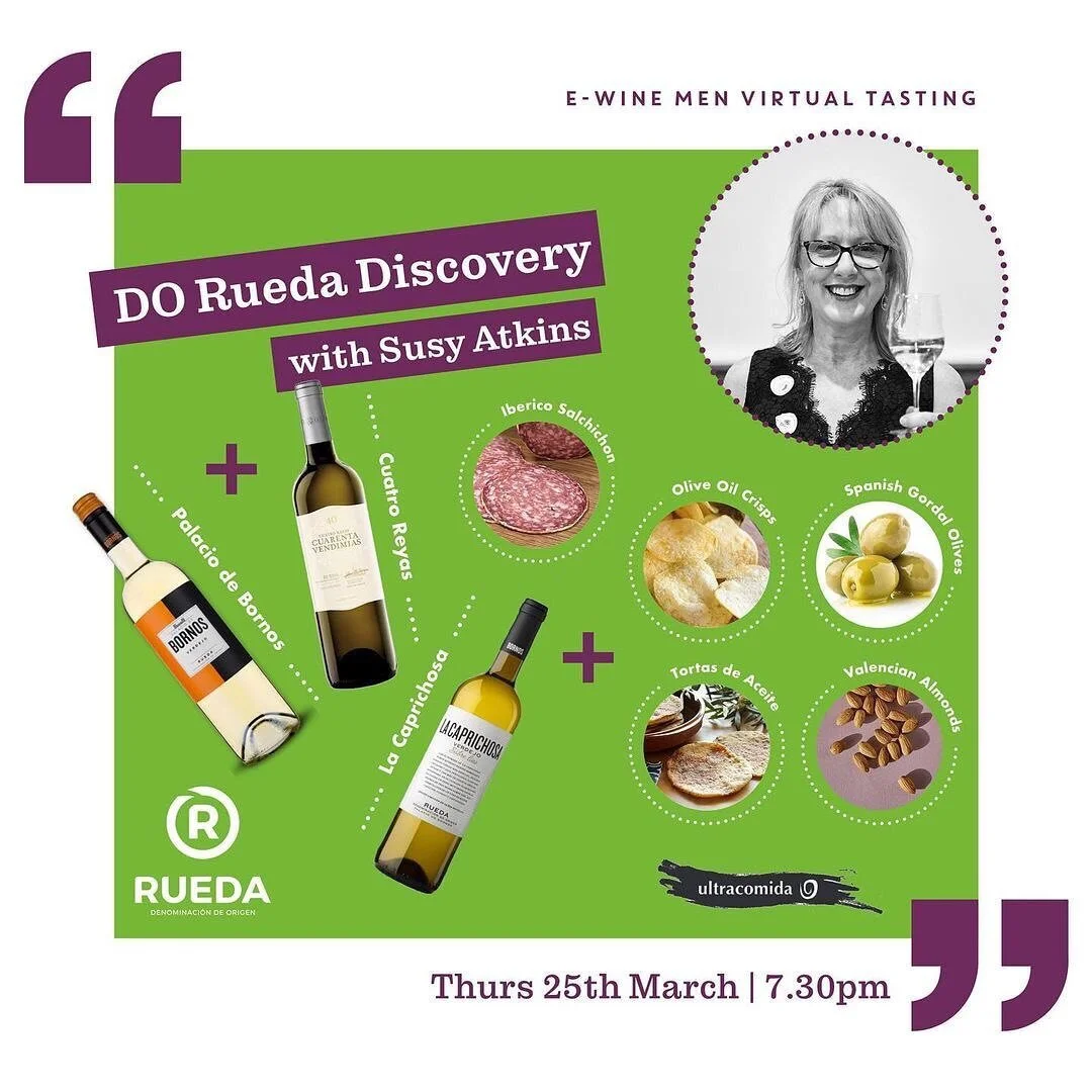 I&rsquo;m really excited about the next @threewinemen virtual tasting with Susy Atkins - Spanish white wine from Rueda with a selection of nibbles from the brilliant deli @ultracomida (always go home having bought loads from them at the Three Wine Me