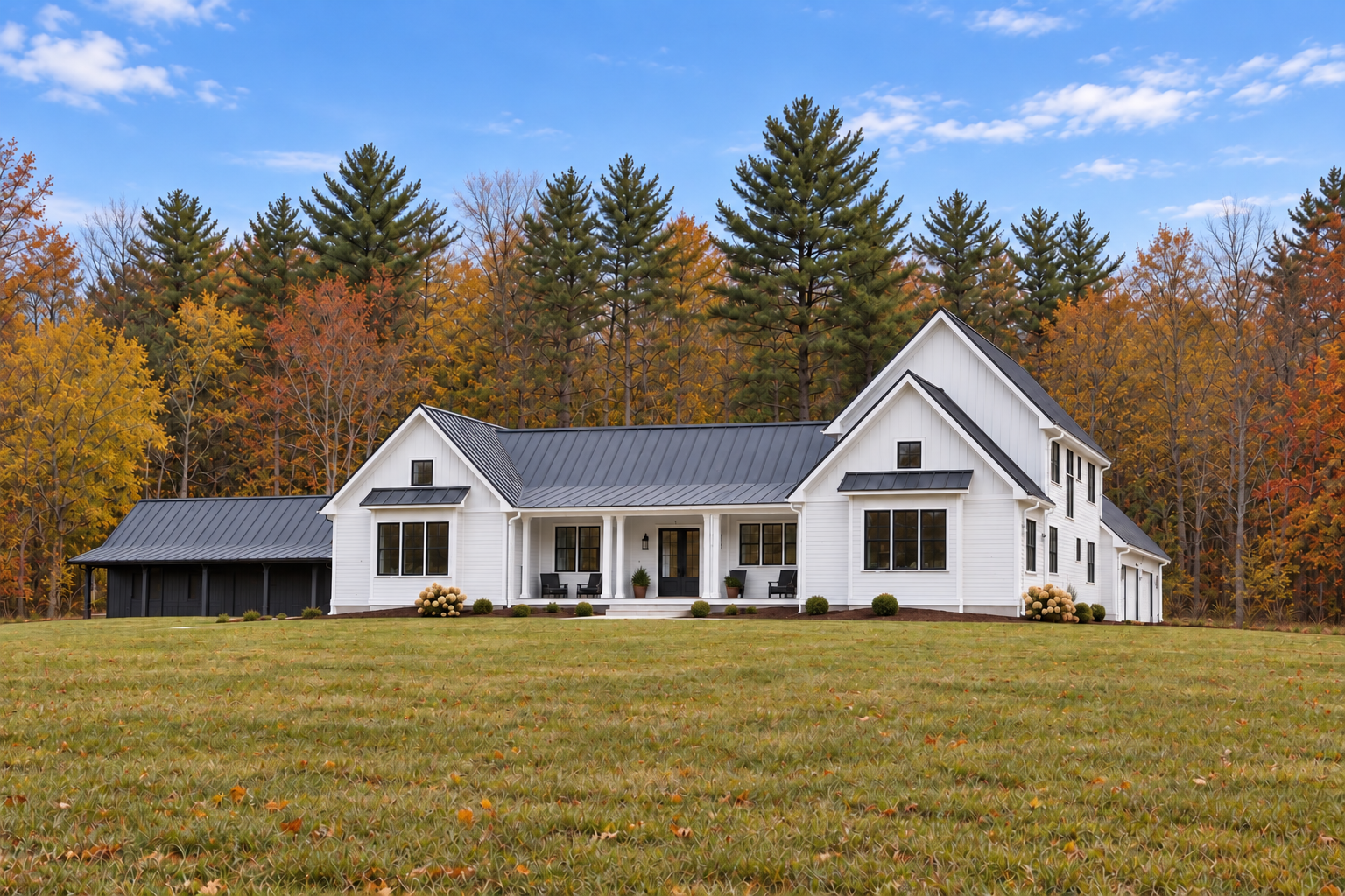 Autumn white house with matching downspouts.png