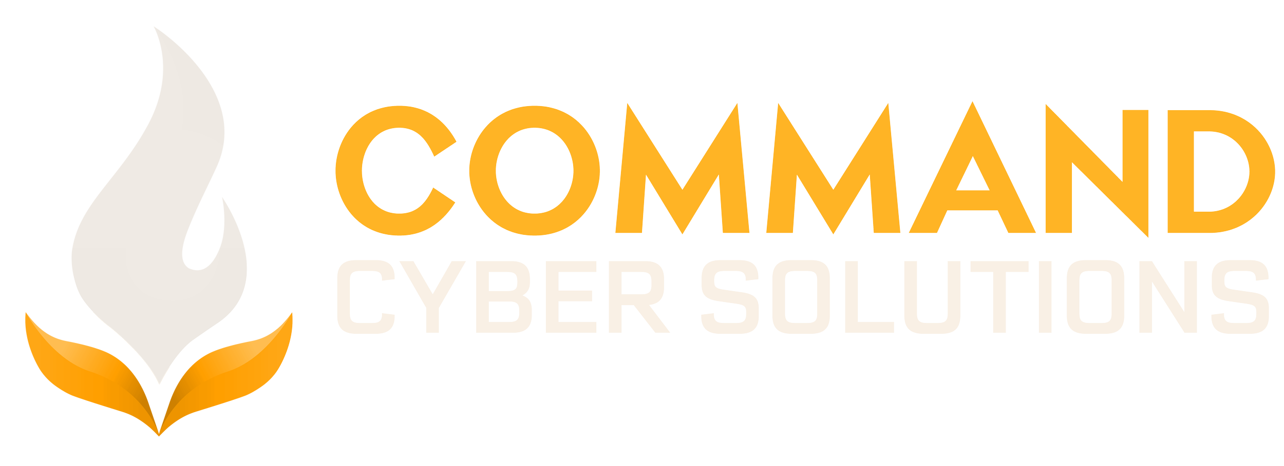 Company logo with the word 'COMMAND' in large orange letters and 'Cyber Solutions' in smaller, lighter text below, accompanied by a stylized orange and white leaf icon.