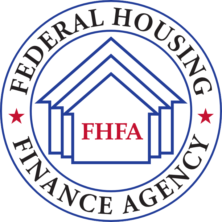 Seal of the Federal Housing Finance Agency featuring a stylized house outline with the agency initials "FHFA" in red, and the agency name encircling the house.