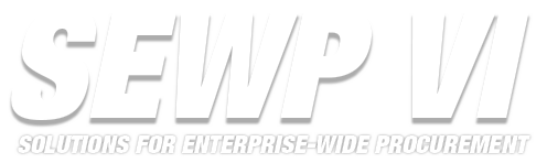 SEWP V logo with slogan 'Solutions for Enterprise-wide Procurement' in white and gray text on a black background.