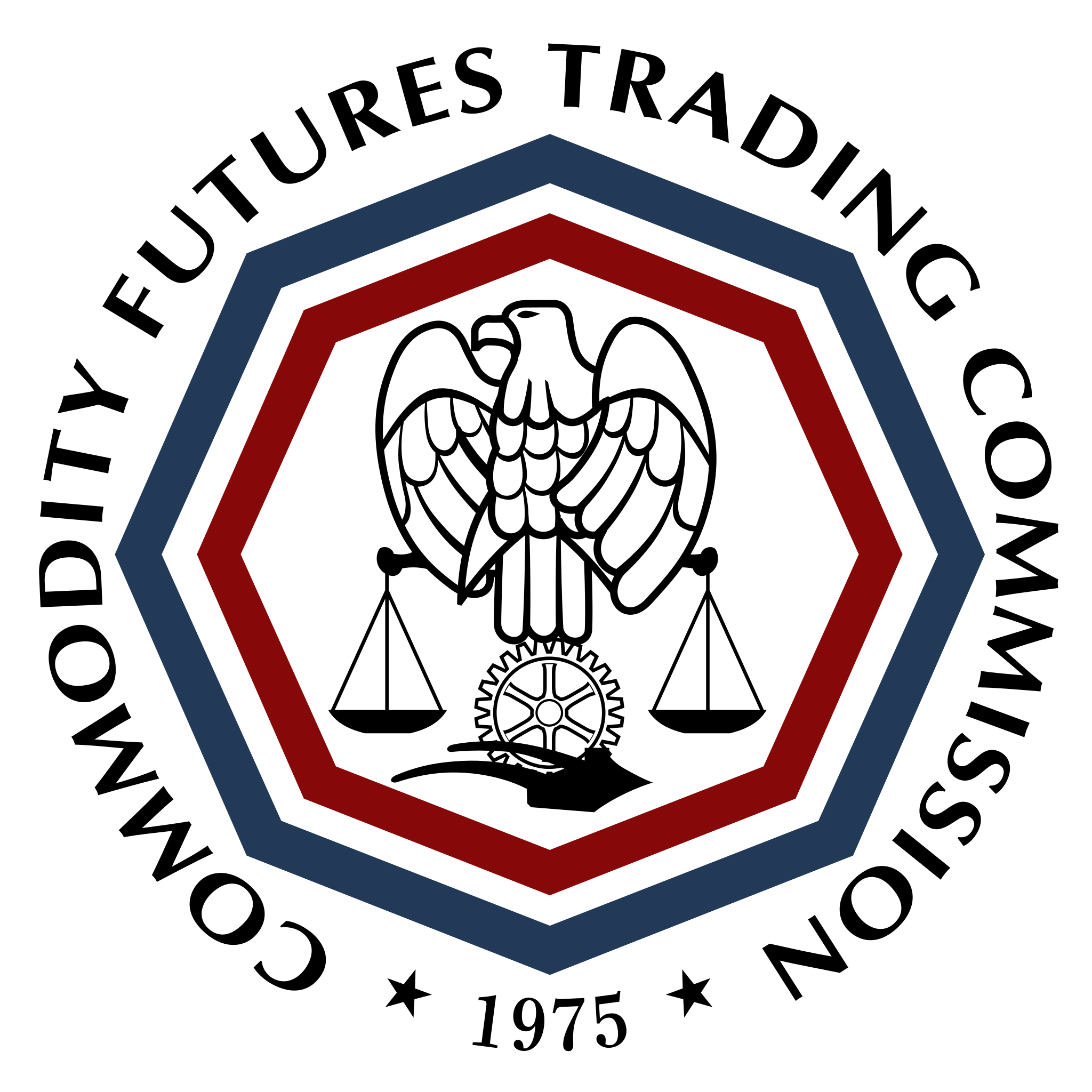 A circular emblem with a double red and blue border, featuring a clenched fist at the center, with the words "TOURIST TRADING" and various numbers including "1975" around the edge.