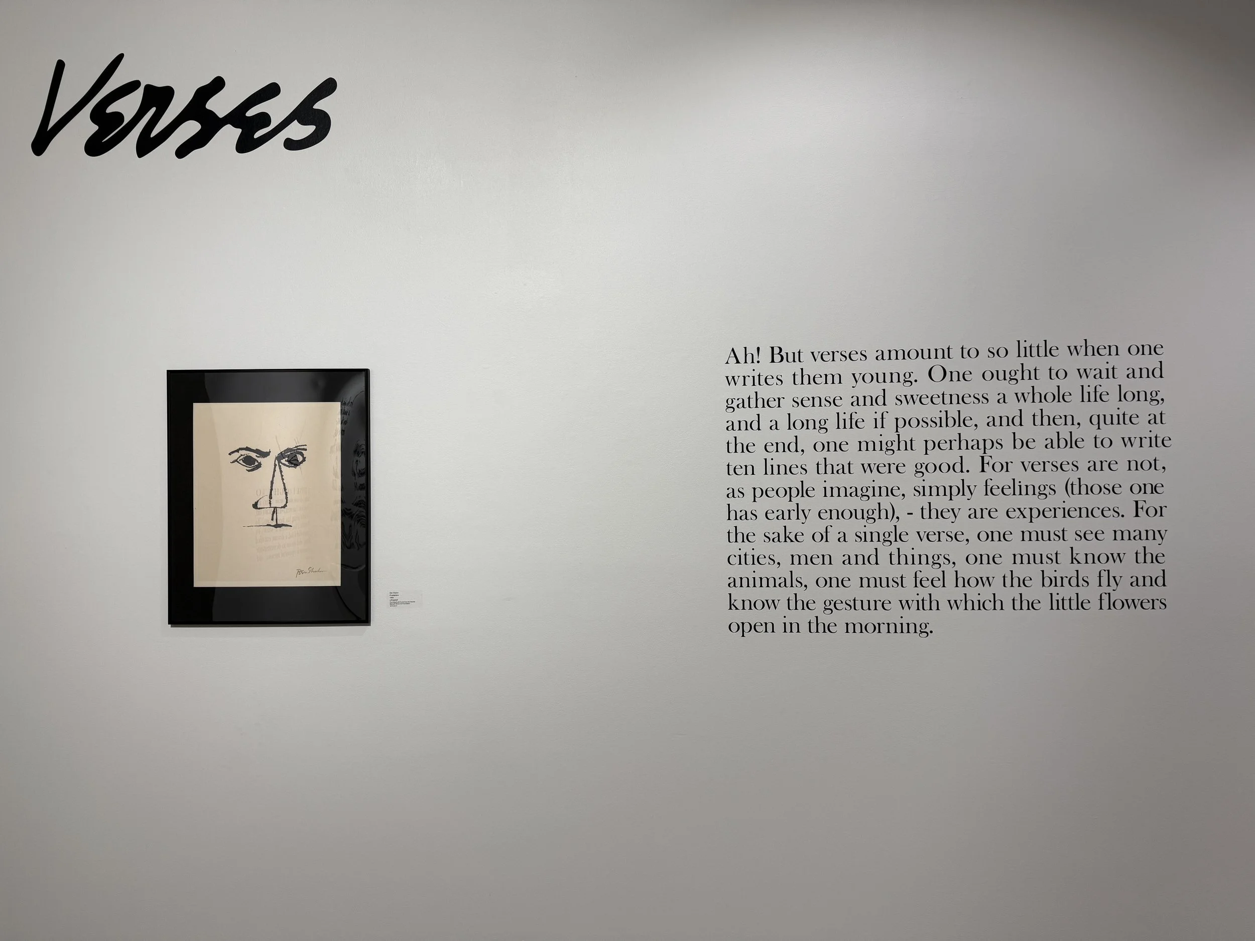 West Wing Gallery view with work by Ben Shahn and "Verses" in text on the wall