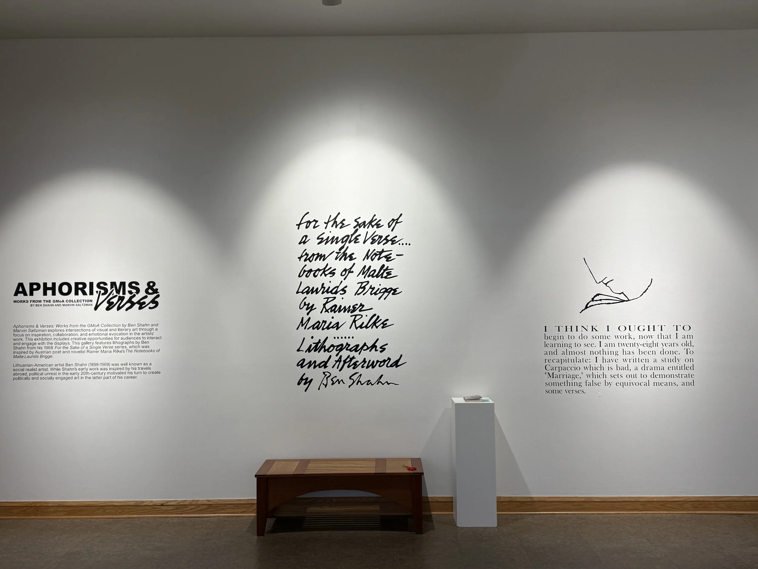 West Wing Gallery view of exhibition text, including handwritten text by Ben Shahn and words by Rainer Maria Rilke
