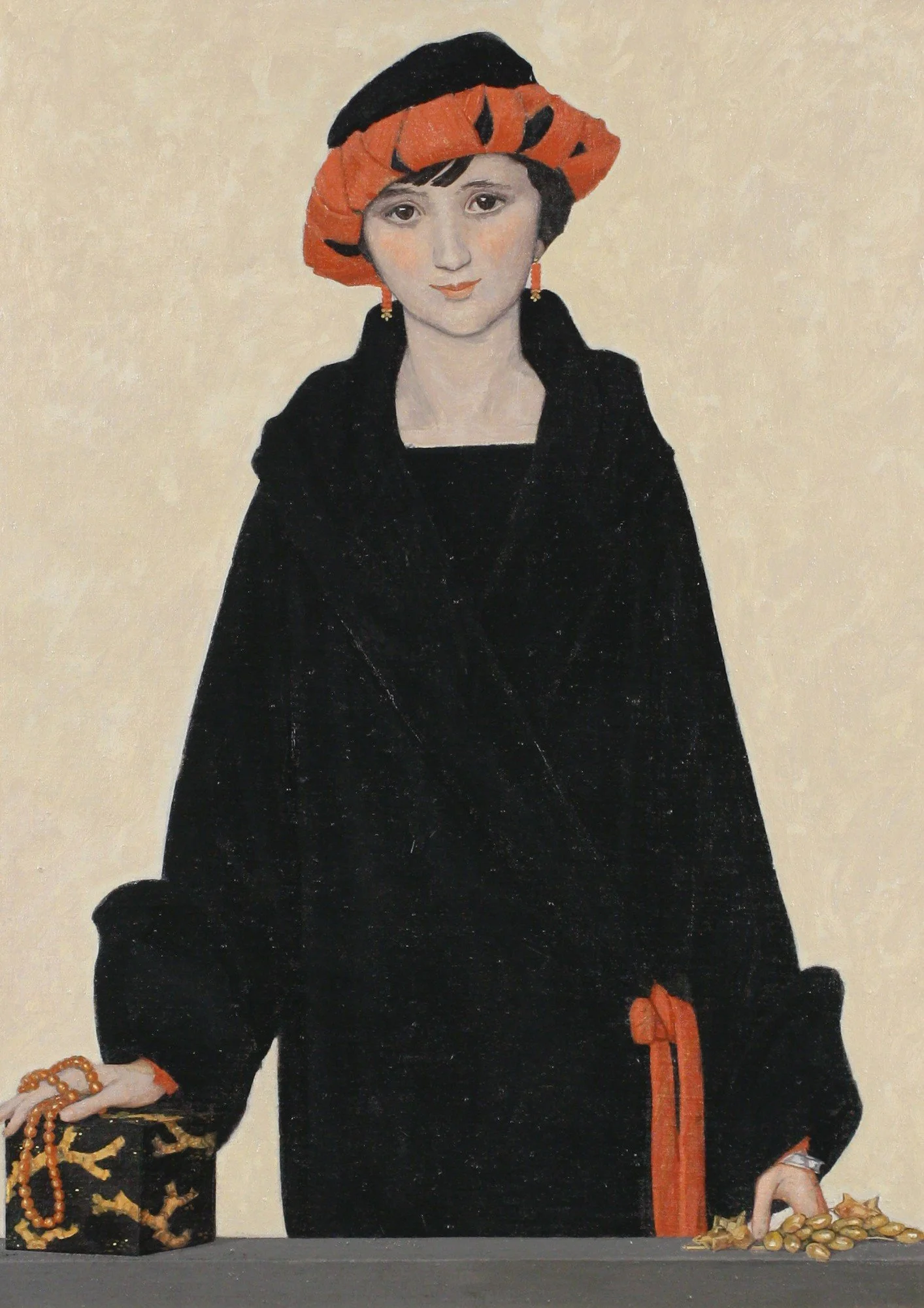 Lady in Coral and Black by Durr Freedley