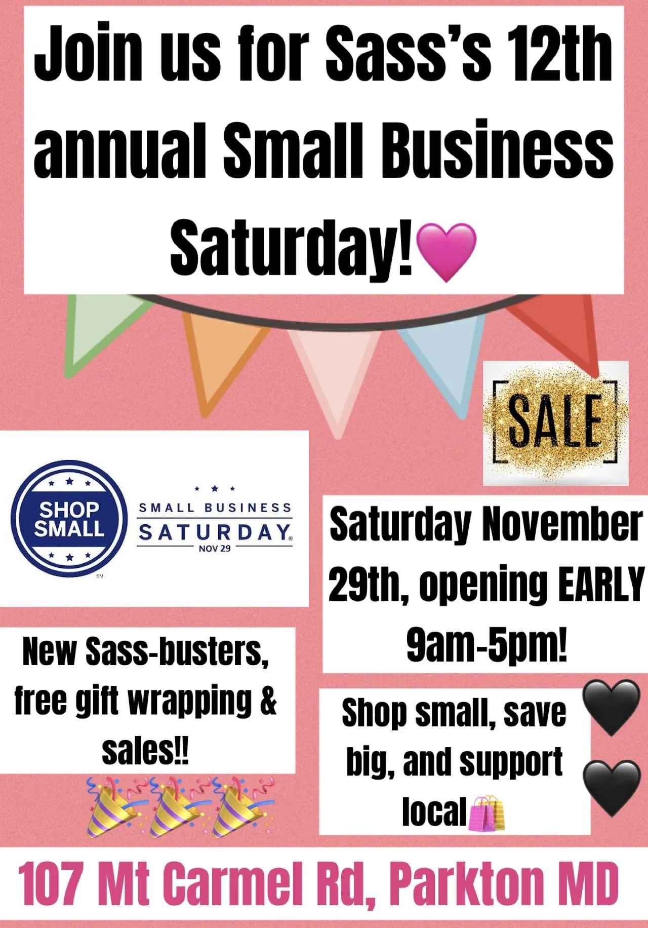 Sass's 12th Annual Small Business Saturday!