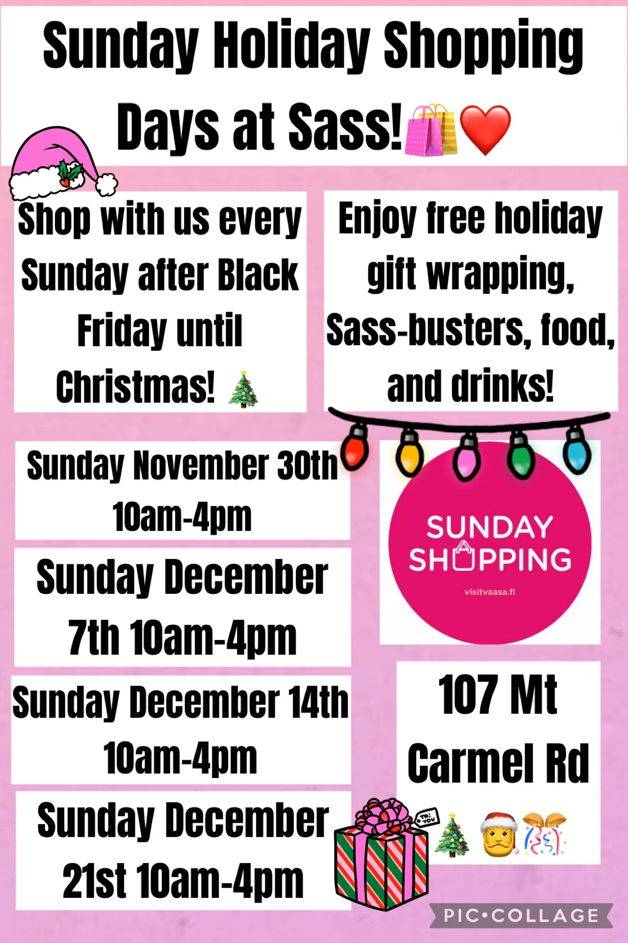 Sunday Holiday Shopping Days at Sass! 
