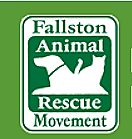 Logo for Fallston Animal Rescue Movement featuring a dog and cat silhouette in green and white