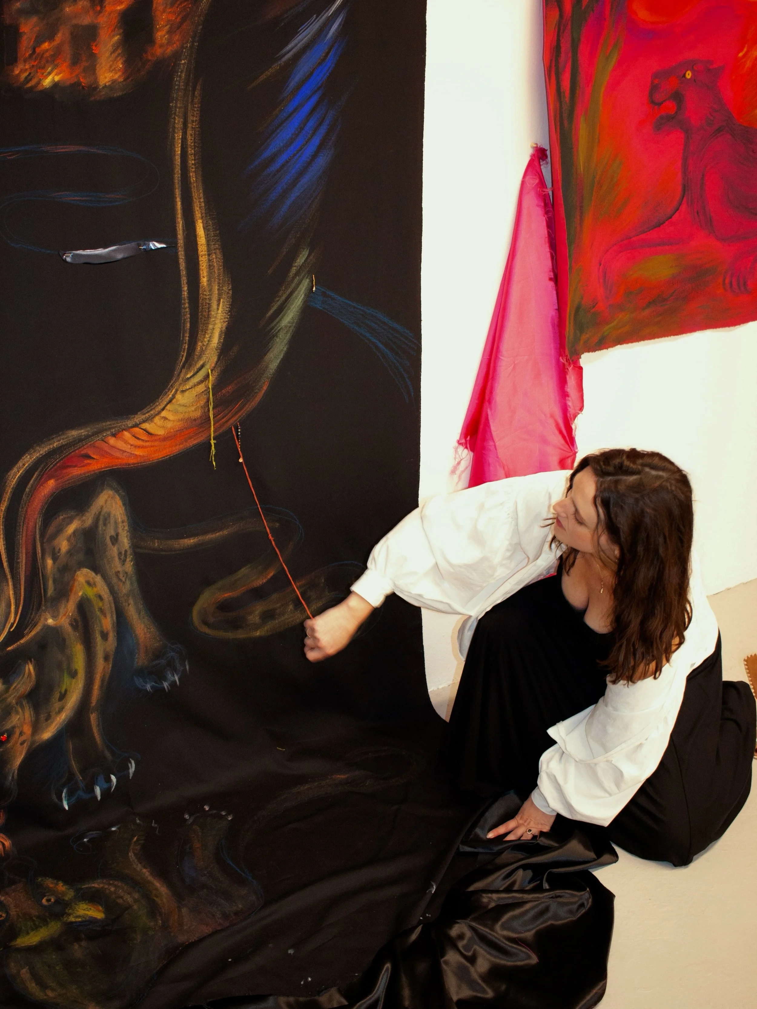 Works in progress 🕸️ @lowres_saic 
These pieces &amp; many more will be on view at @onegrandgallery September 18&ndash;October 23 in Portland, Oregon 🖤
Photos taken by Olivia during Open Studios