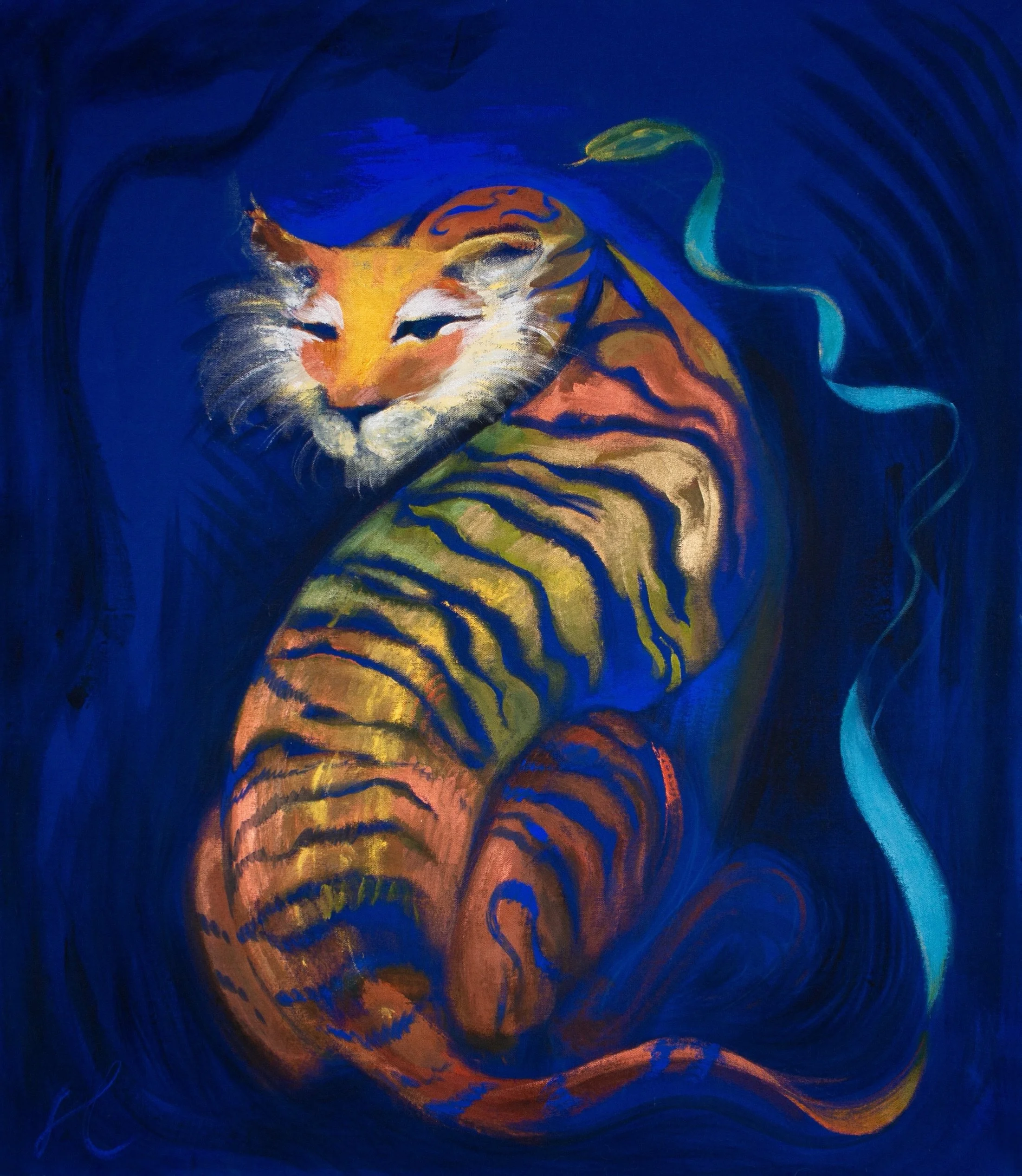 Tyger, Tyger ~ Take Me With You | Acrylic on Sapphire Blue Canvas | 2026 💎