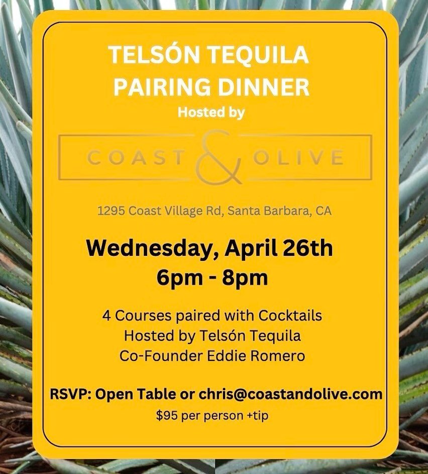 Please join us for a special night as we partner with Tels&oacute;n Tequila and their co-founder to present a unique culinary experience featuring their amazing tequilas. April 26th,  6 pm - 8 pm. Book on open table or contact our Executive Chef at c