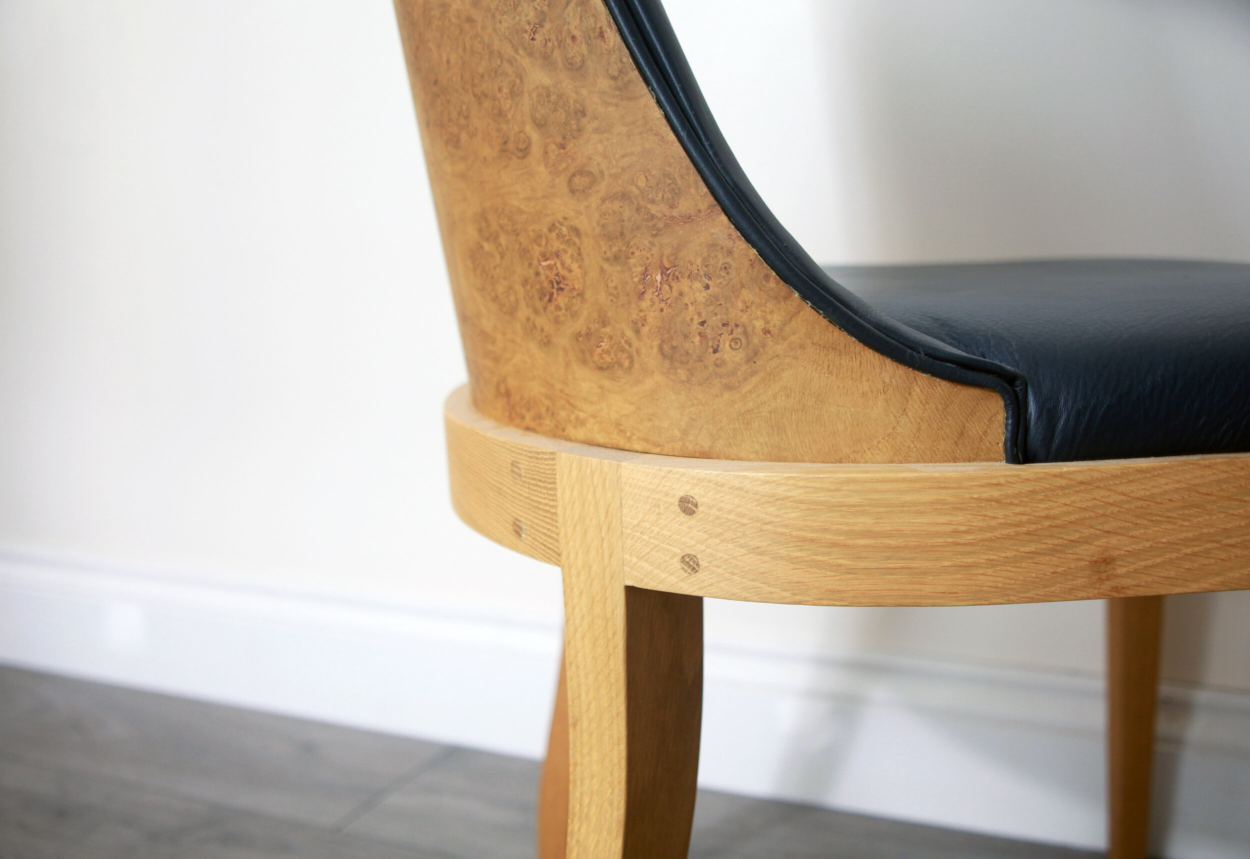 deco chair burr oak back detail