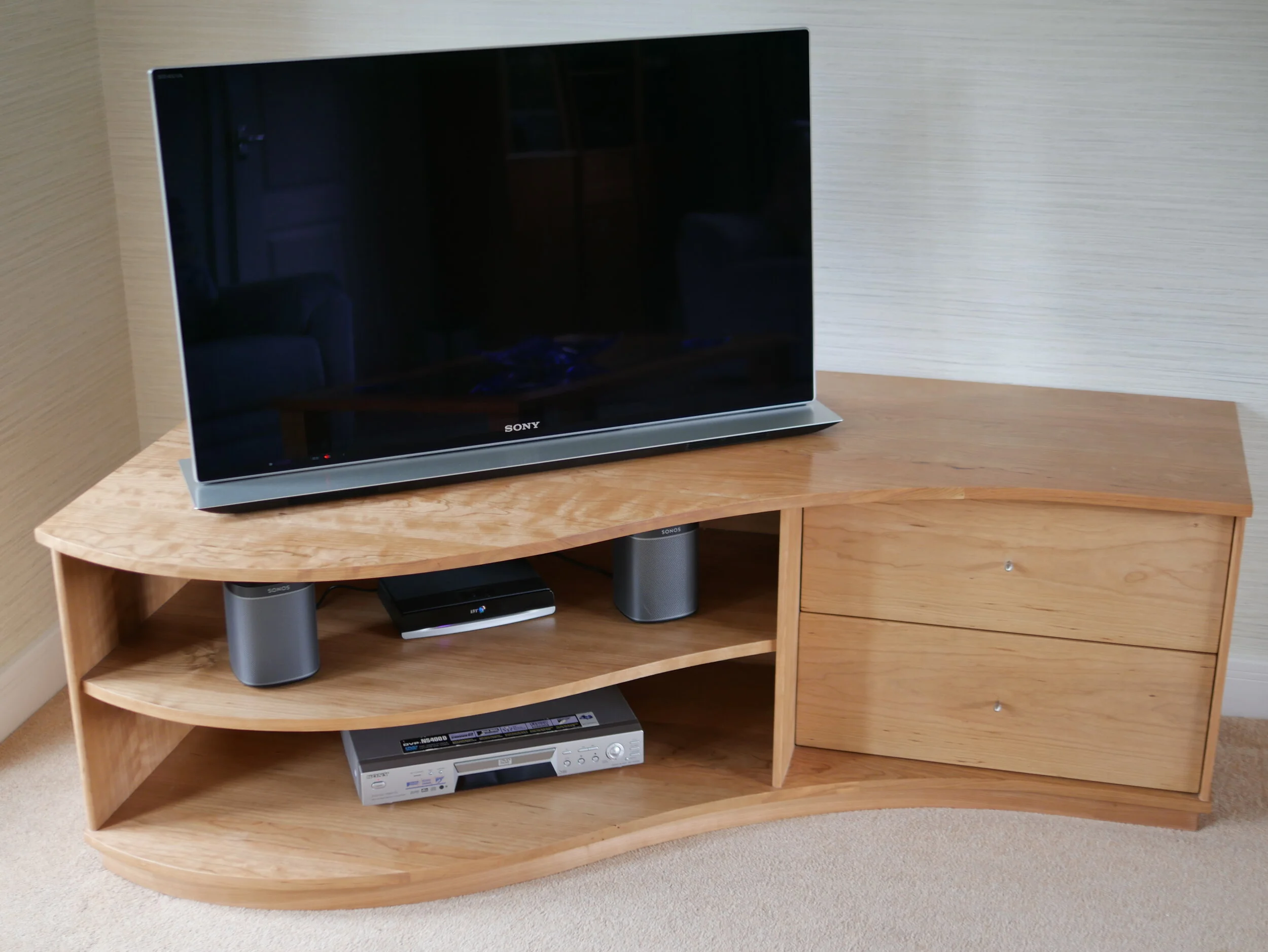 curved front on cherry tv cabinet 