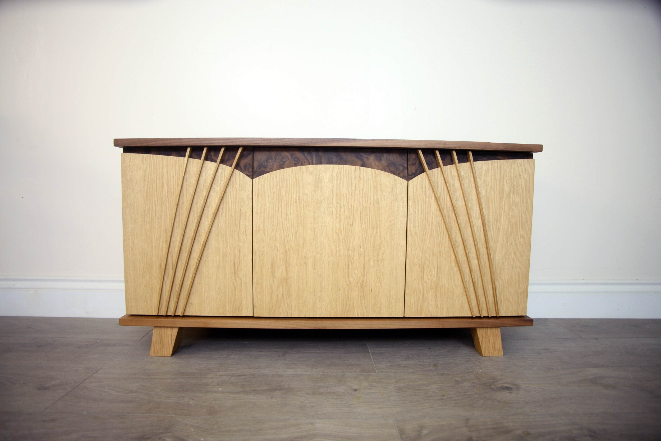 walnut and oak cabinet
