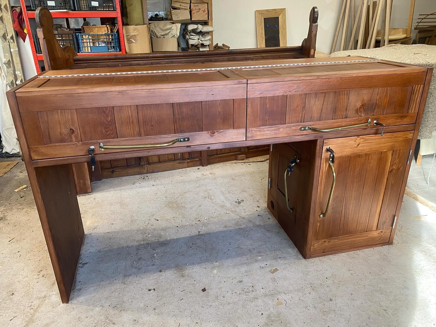 We&rsquo;ve had the pleasure of working on a media cabinet for a local church where we have used only reclaimed wood from the existing furniture. It&rsquo;s taken a lot of waxing and polishing but the results are fantastic! #churchfurniture #furnitur