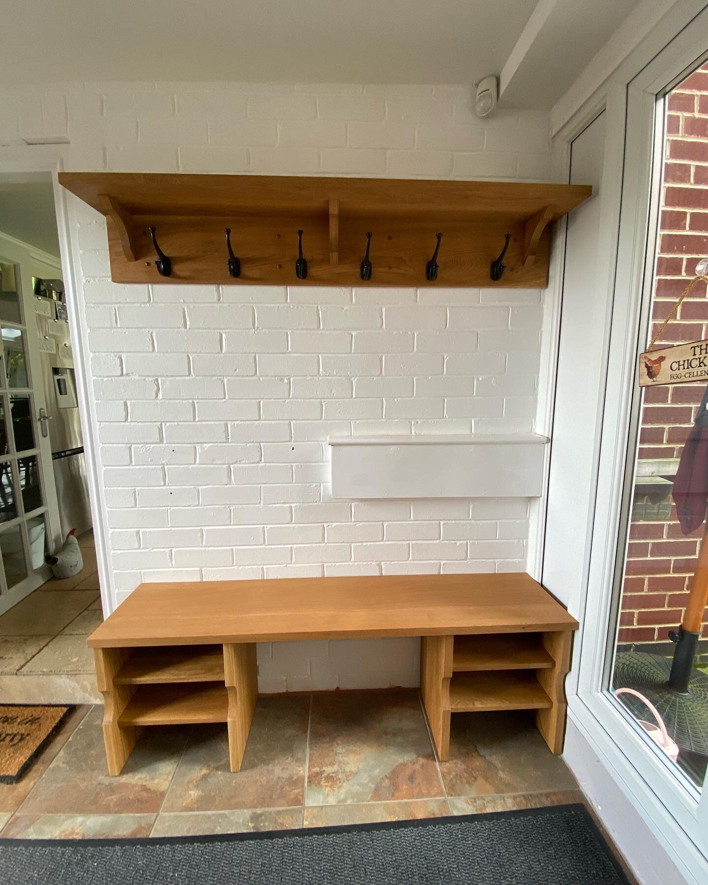 Nice local install today (just 10 mins from the workshop!) of this simple but essential storage solution in our clients boot room. Plenty of storage for coats, boots and all the other bits and bobs. The solid oak construction is elevated with an eleg