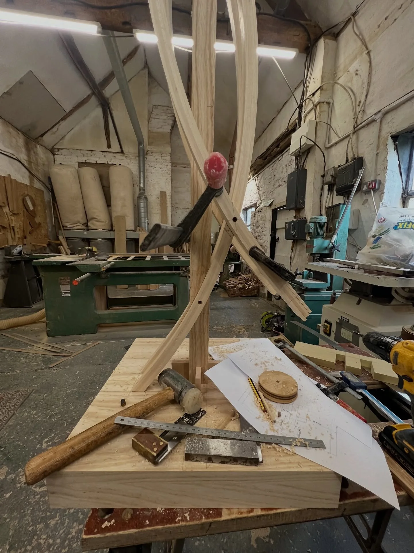 Another of our Barebow lamps underway. This one is made in ash with maple curves, and the ash upright and based will be stained black. This will make for a stunning contrast to the light maple! We will have this made and on the stand at @craftinfocus