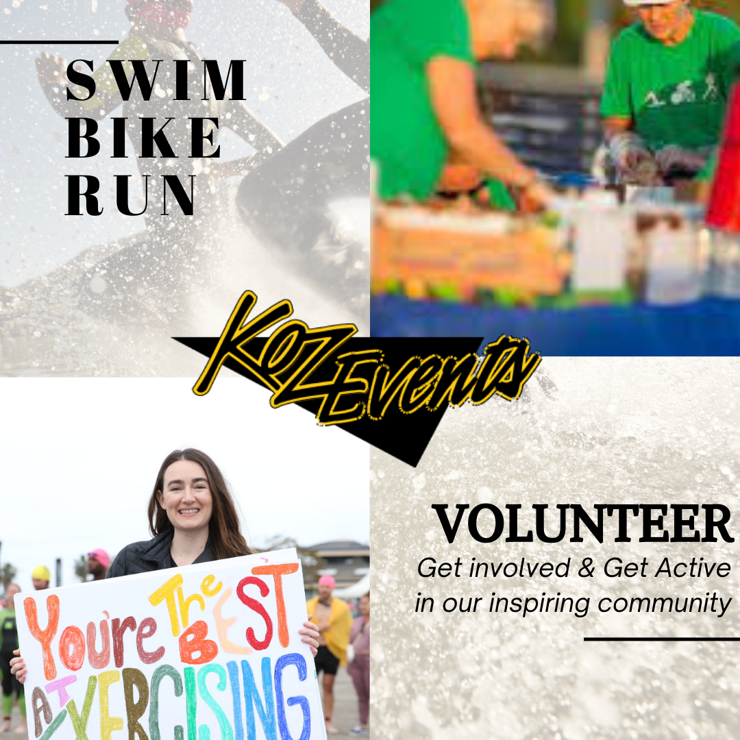 KOZ Events volunteers supporting athletes and cheering runners at the finish