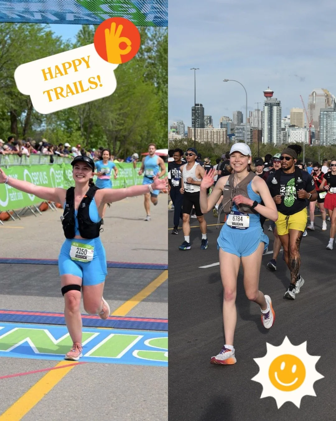 Congratulations to @jessica.quiring and @vaughn.kelly on EPIC runs this weekend at the @calgarymarathon! 🏆 Big firsts all around - so inspiring and exciting. And bonus points for the matching fits. 🙌