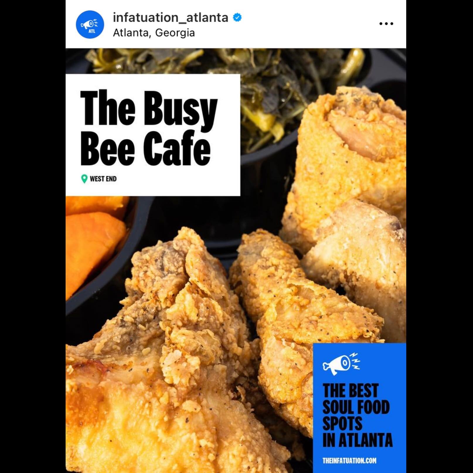 Thank You To @infatuation_atlanta For Including Us in Their Feature of The BEST Soul Food Spots in #ATL! We Are So Excited To BEE Mentioned. 💛🐝 Order Now at TheBusyBeeCafe.com
.
.
.
.
.
.
#ATL #Atlanta #SoulFood #AtlantaRestaurant #AtlantaEats #Foo