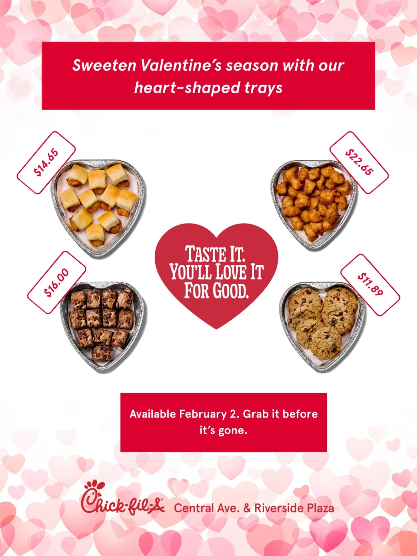 Our pleasure to inform you 💖
Heart-shaped trays are available TODAY
While supplies last&hellip; and yes, we will run out ❤️🐮
#cfacentralriverside #heartshaped